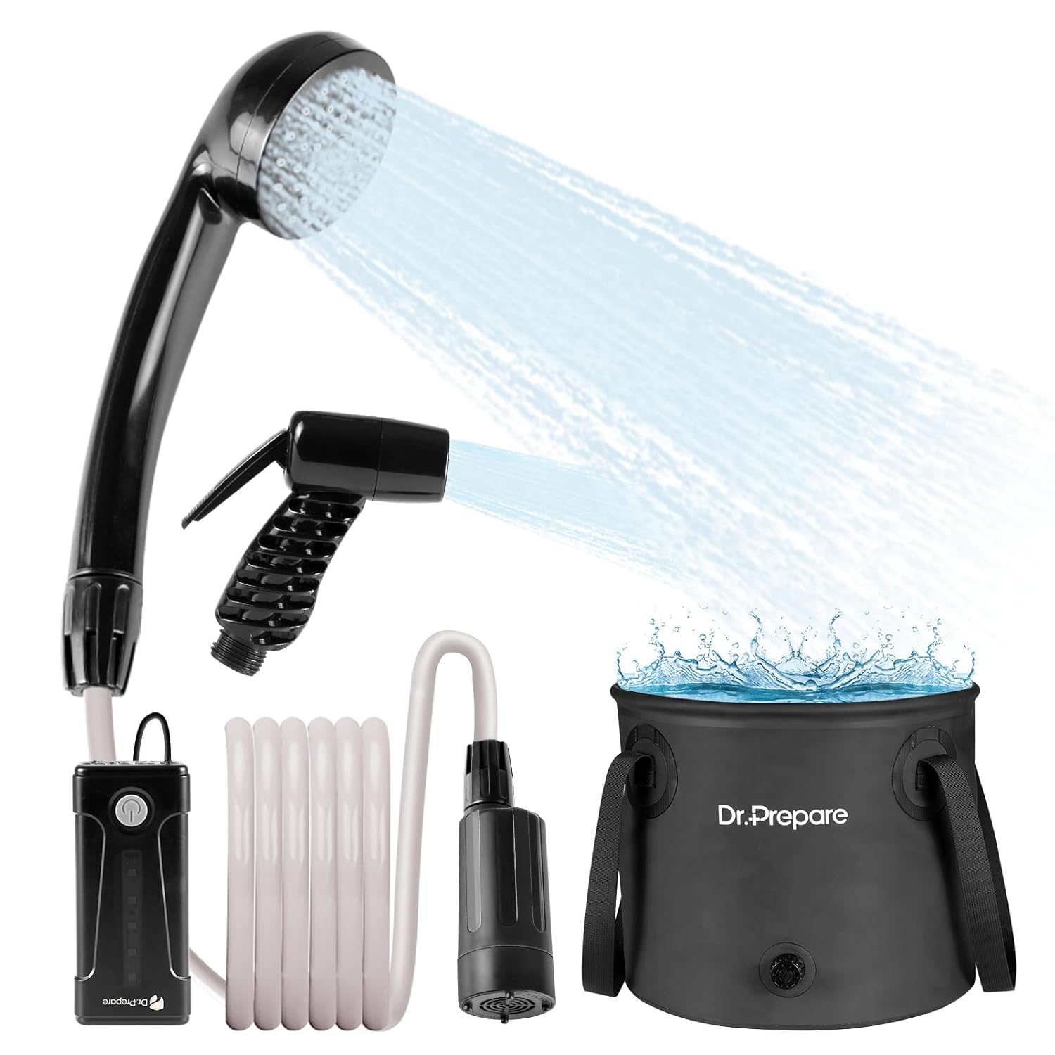 DR.PREPARE 4.5 Gallons Portable Camping Shower - 17L Shower with Pump, USB Rechargeable Battery