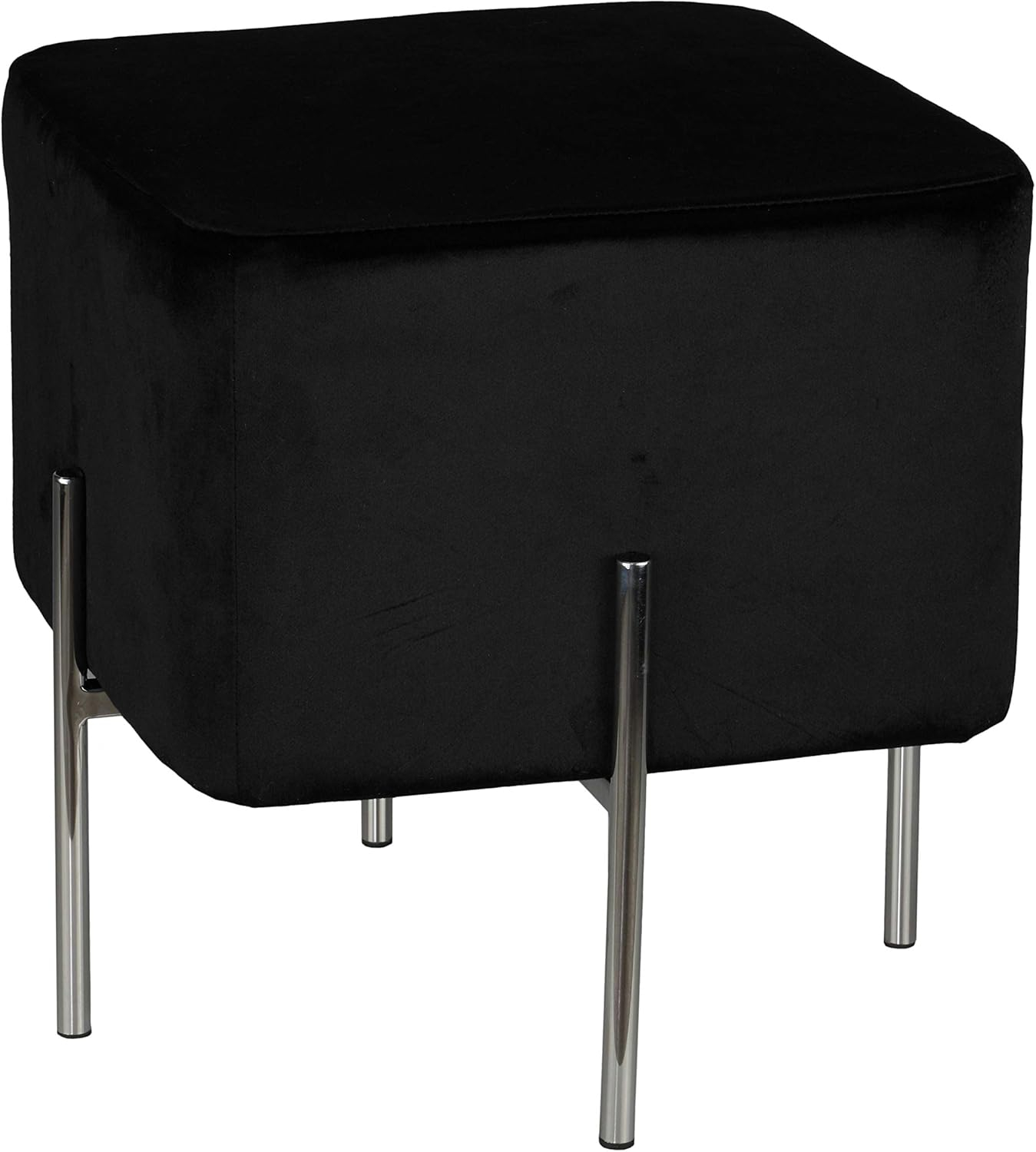 Cortesi Home  Zane Black Velvet and Metal Legs Cube Ottoman