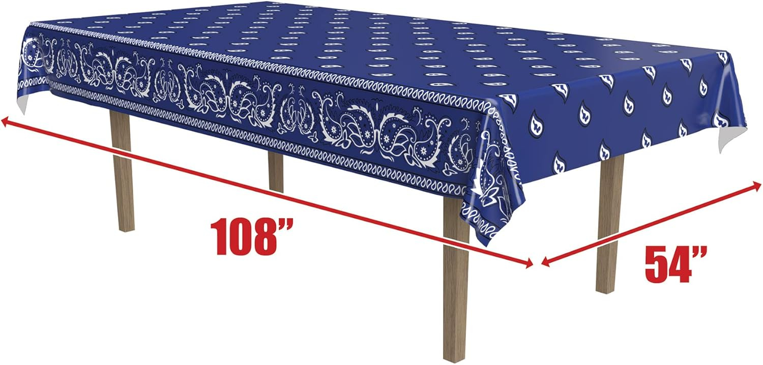 Beistle Blue Bandana Tablecover, 54” x 108” – Plastic Table Cloth, Farm Theme Tablecloth, Cowboy Theme Party Decorations, Western Decorations, Bandana Tablecloth, Rectangular Tablecloth
