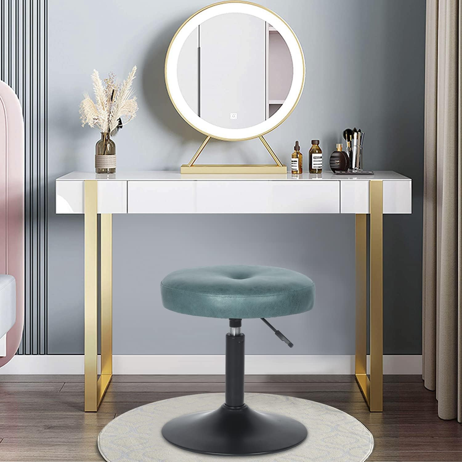 Homebeez Modern Round Ottoman,360°Swivel Height Adjustable Stool Chair,Makeup Room Vanity Stool for Bathroom Living Room