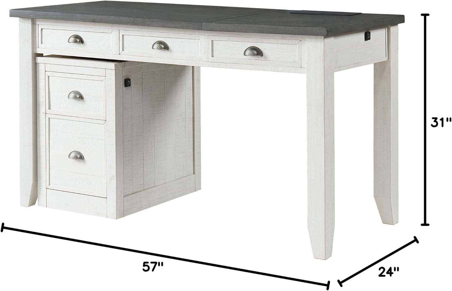 Martin Svensson Home Monterey 57" Lift-Top Desk with Fingerprint Lock, White Stain and Grey