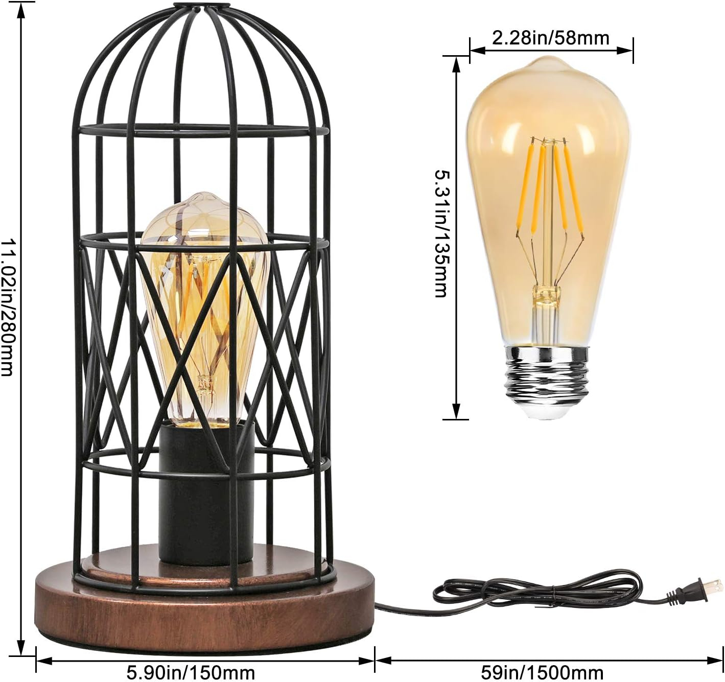 Industrial Black Metal Cage Touch Control Table Lamp