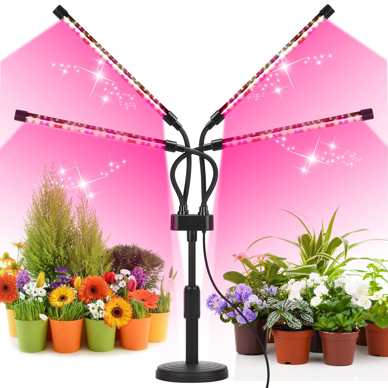 BEACHWATER POOL & SPA, LLC Grow Lights For Indoor Plants, Four Head LED Grow Light With Full Spectrum, Red White Spectrum For Indoor Plant Lamp, Adjustable Gooseneck, Suitable For Vegetation