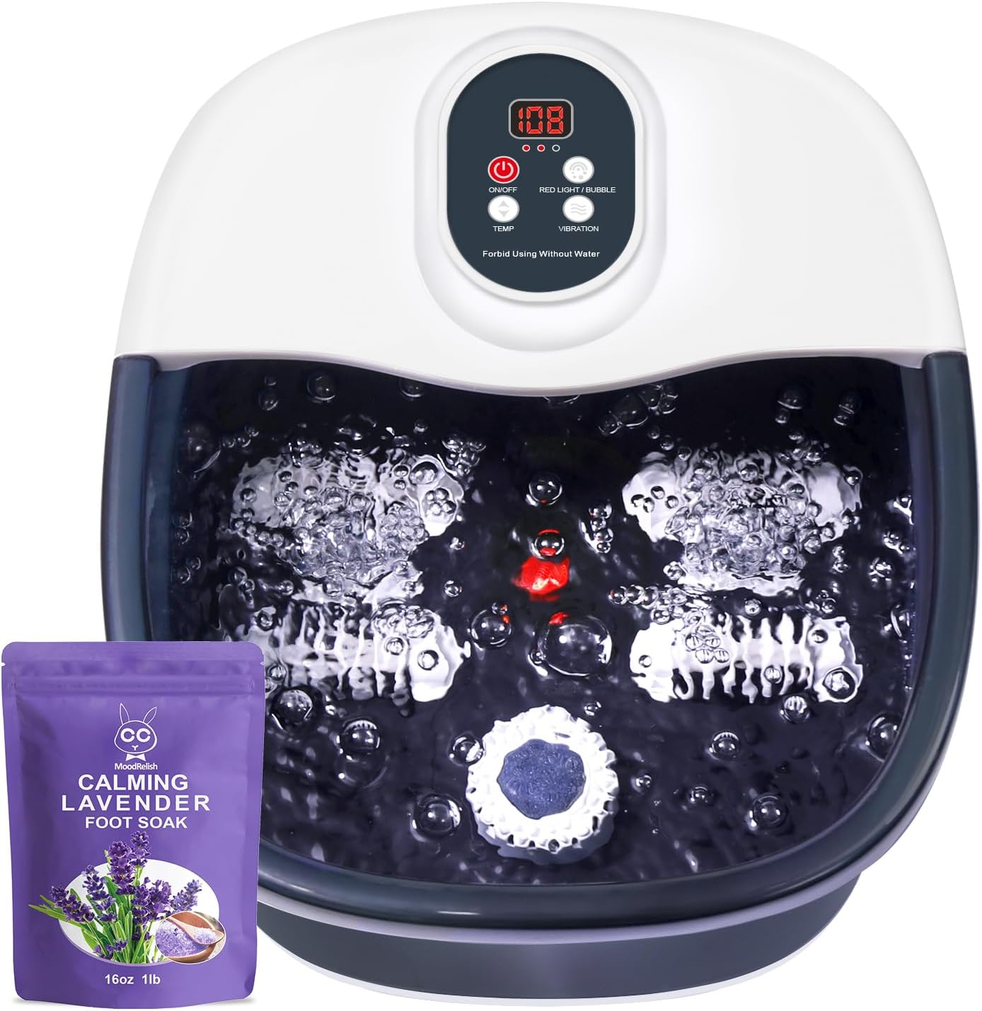 Foot Spa Bath Massager with Heat Bubbles and Vibration Massage and Jets, Pedicure Foot Spa Tub of 16 OZ Lavender Epsom Salt, Foot Soaker with Infrared Relieve Stress,Temperature Control