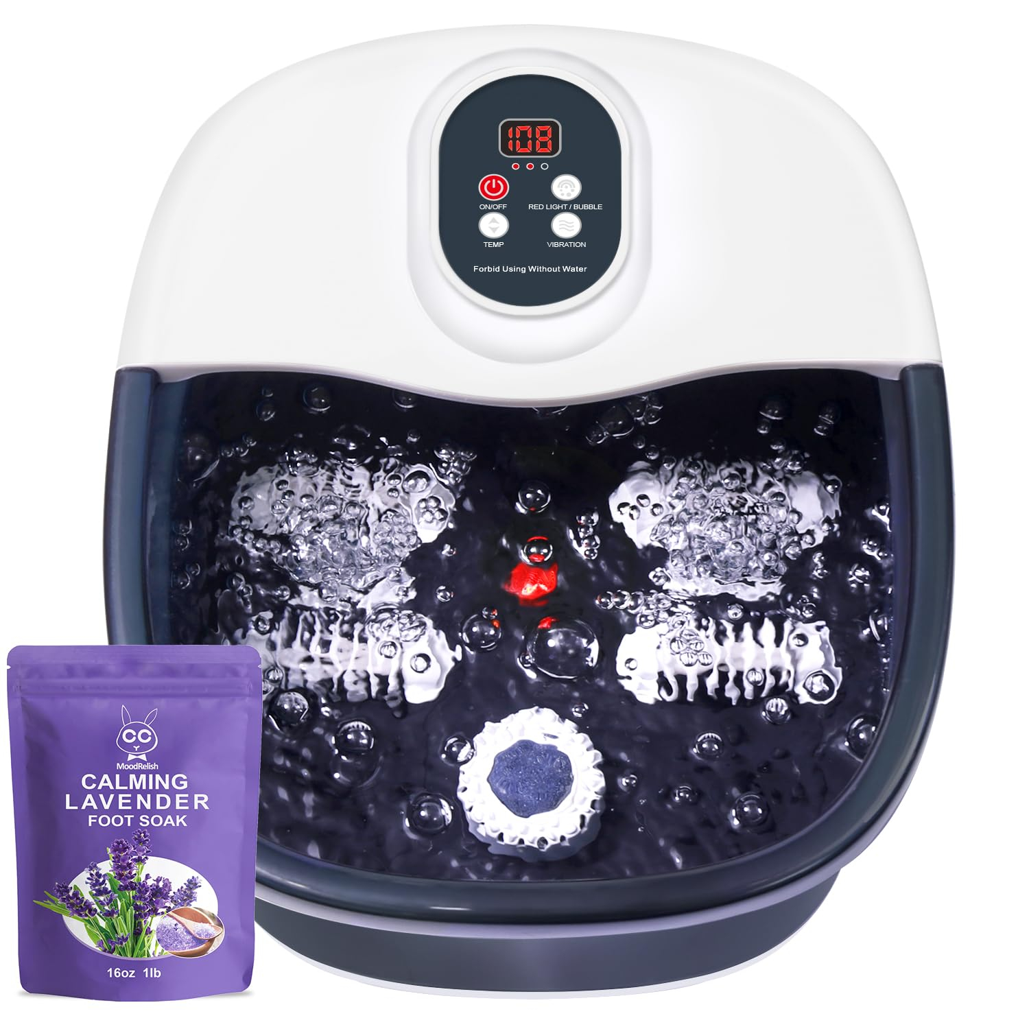 Foot Spa Bath Massager with Heat Bubbles and Vibration Massage and Jets, Pedicure Foot Spa Tub of 16 OZ Lavender Epsom Salt, Foot Soaker with Infrared Relieve Stress,Temperature Control