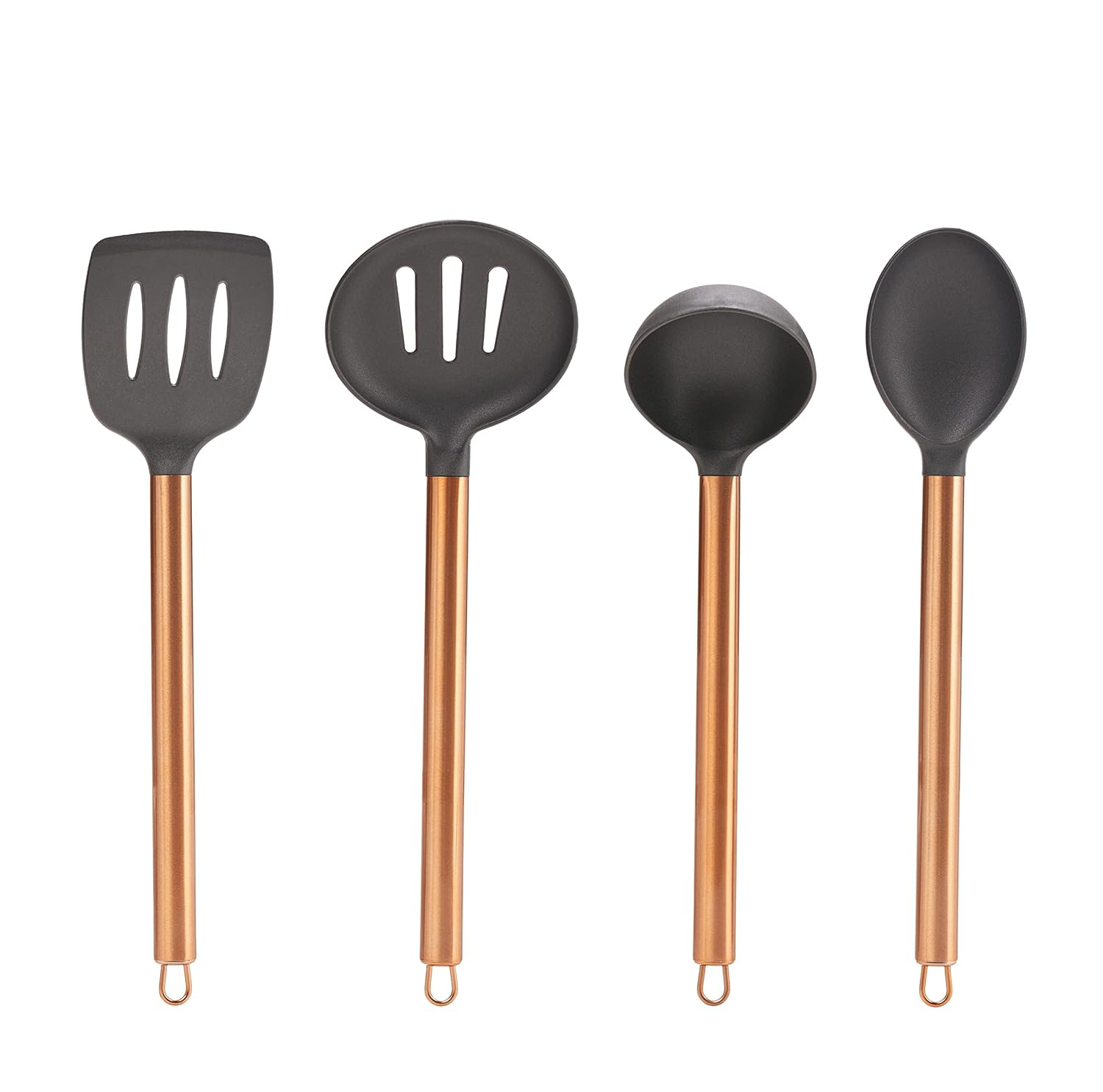 Servappetit 5 Pc Cooking Utensil Set - Slotted Spatula, Oval Spoon, Round Spoon with Holder - Heat Resistant, Non-Stick - Copper