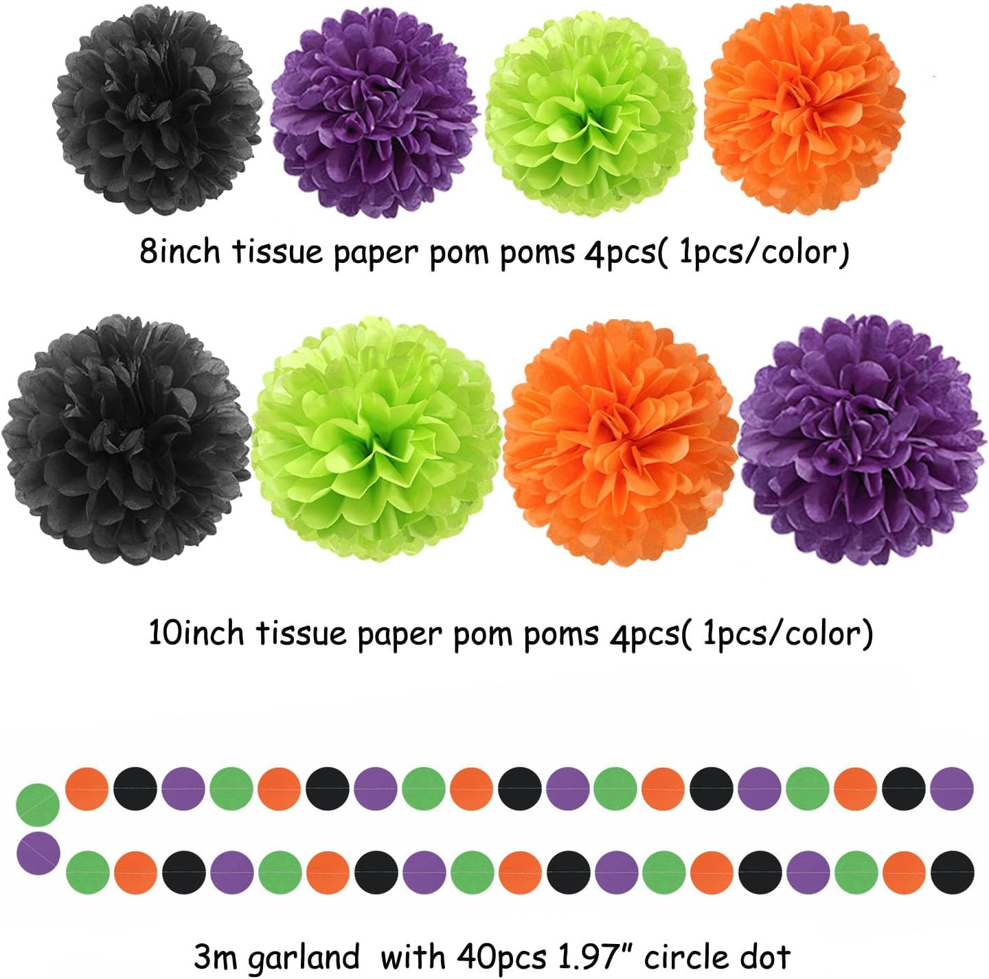 Black White Orange Halloween Party-Decorations - 23pcs Tissue Pom Poms Streamers,Tassel Garland Banner,Graduation 2025 Birthday Wedding Baby Bridal Shower Decor Bunting Lasting Surprise