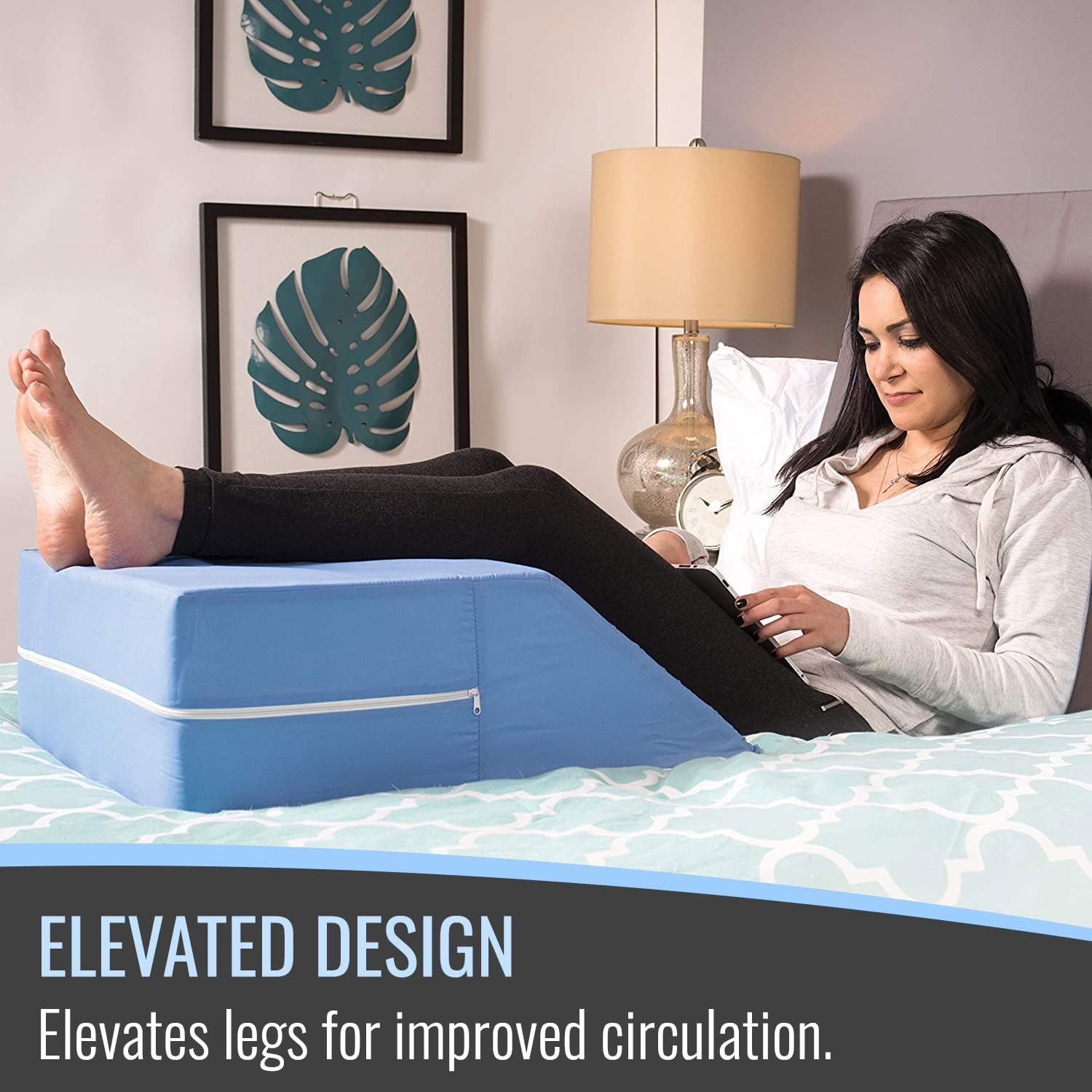 DMI Ortho Bed Wedge Elevated Leg Pillow, Supportive Foam Wedge Pillow for Elevating Legs, Improved Circulation, Reducing Back Pain and More, 8" X 20" X 24", Blue