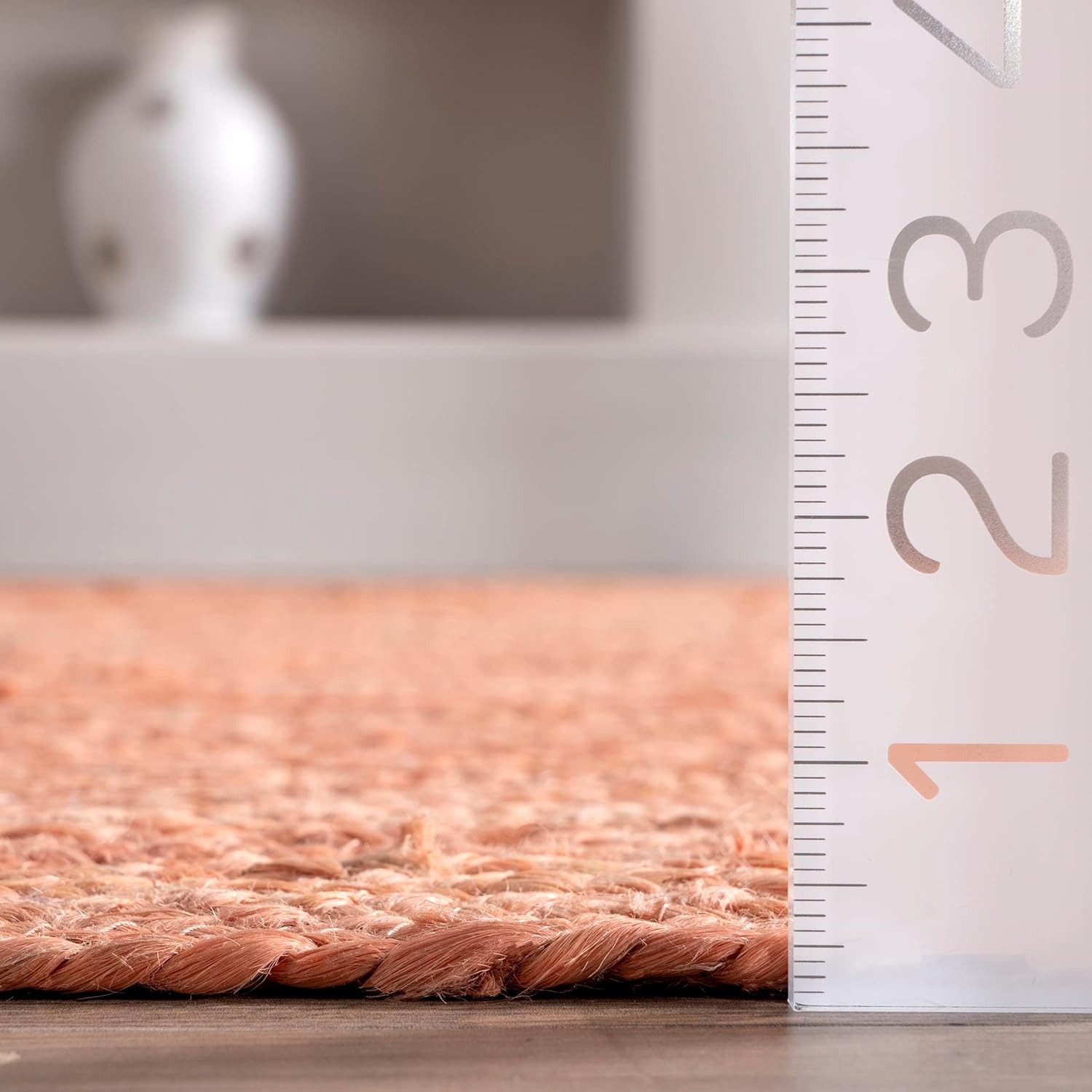 nuLOOM 8x10 Rigo Jute Hand Woven Area Rug, Peach, Solid Farmhouse Design, Natural Fiber, For Bedroom, Living Room, Dining Room, Hallway, Office, Kitchen, Entryway