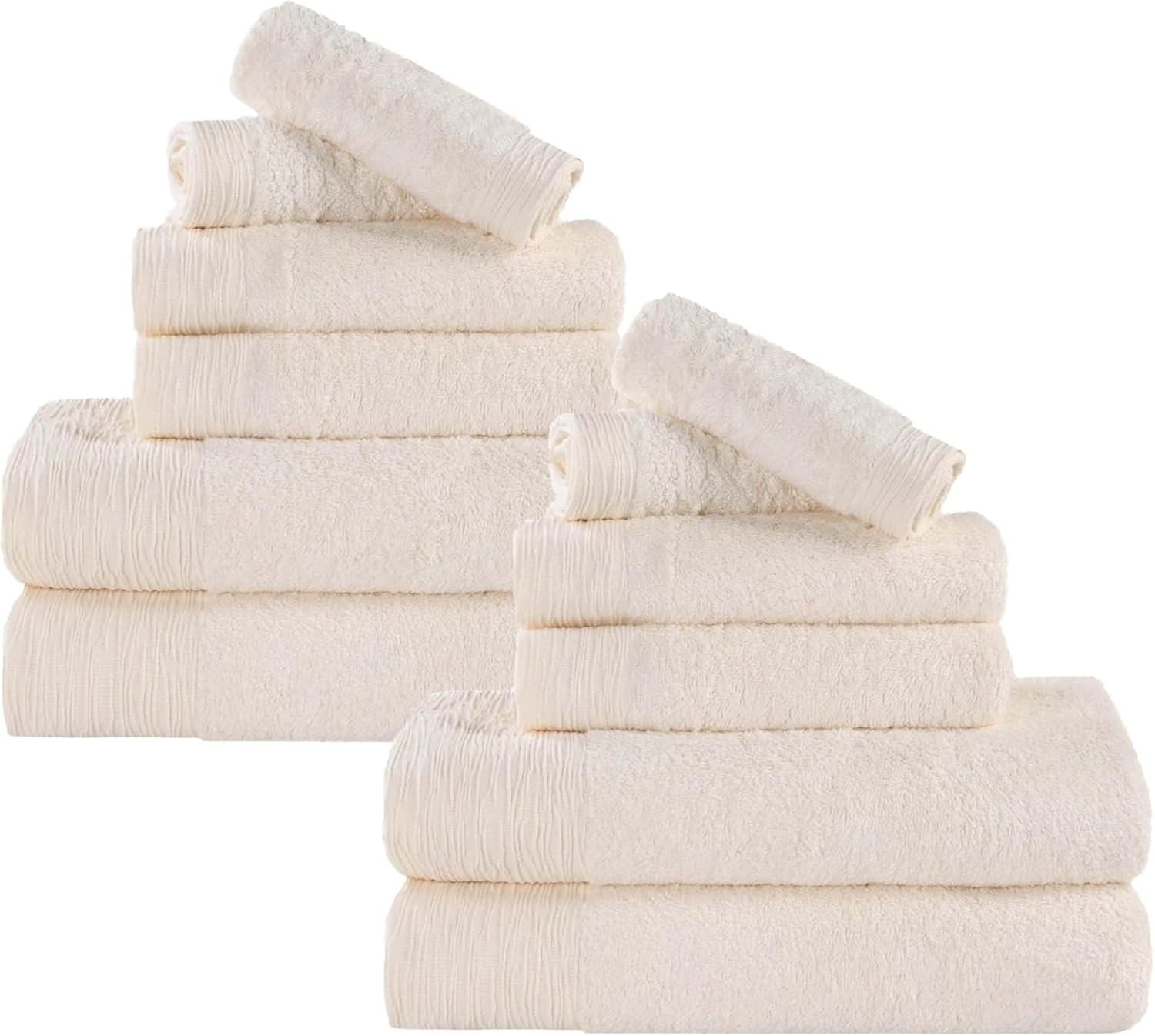 Superior Rayon from Bamboo Soft Modern 12-Piece Towel Set, Ivory