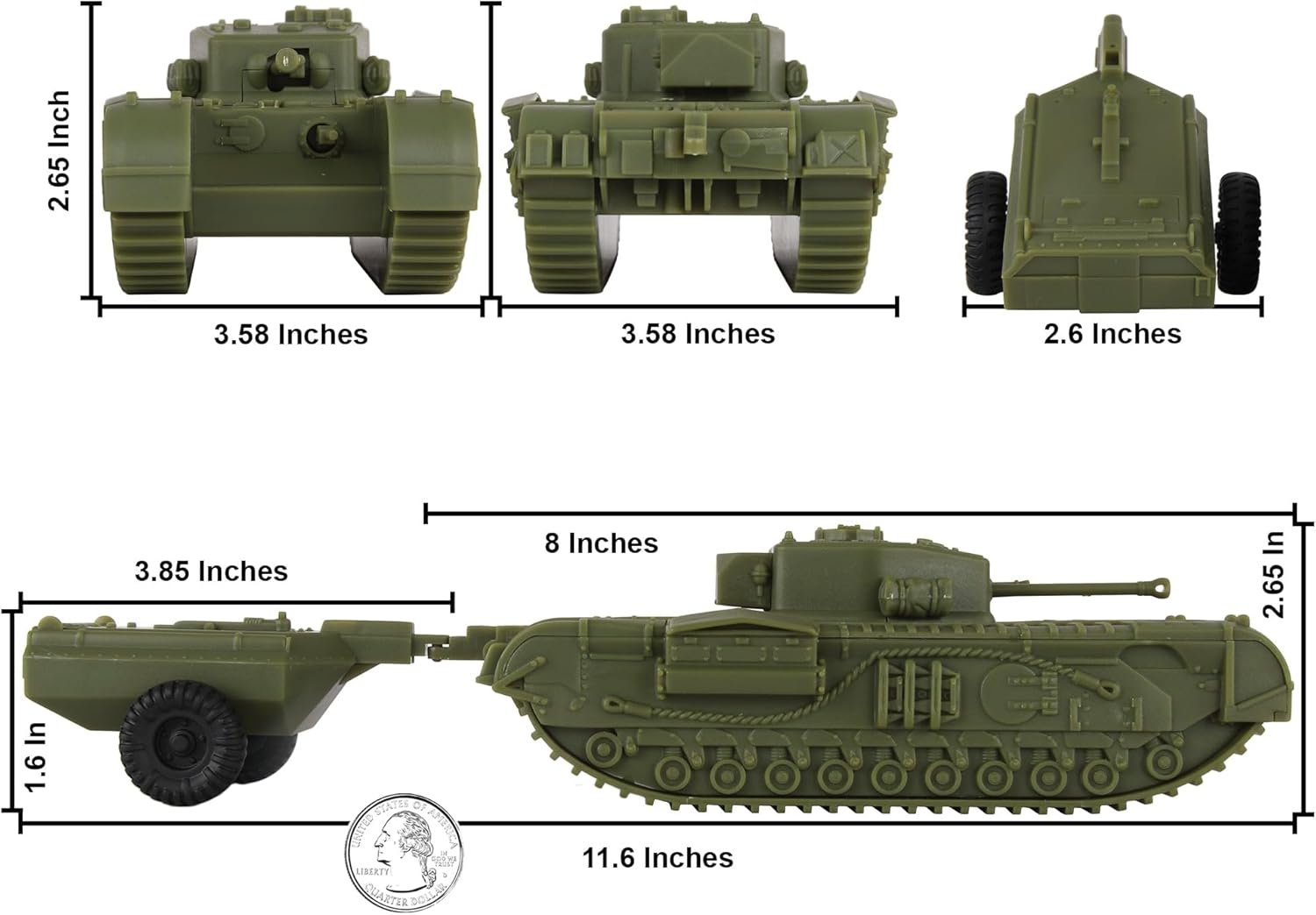 BMC CTS WW2 British Churchill Crocodile Tank - OD Green 1:38 Plastic Army Vehicle