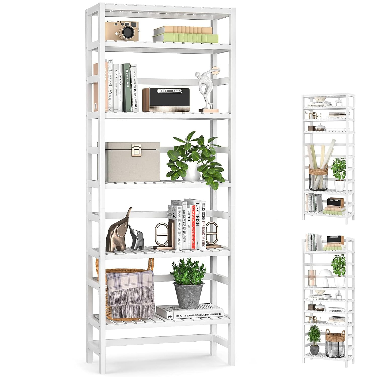 Adjustable 6-Tier Natural Bamboo Bookcase for Home Office