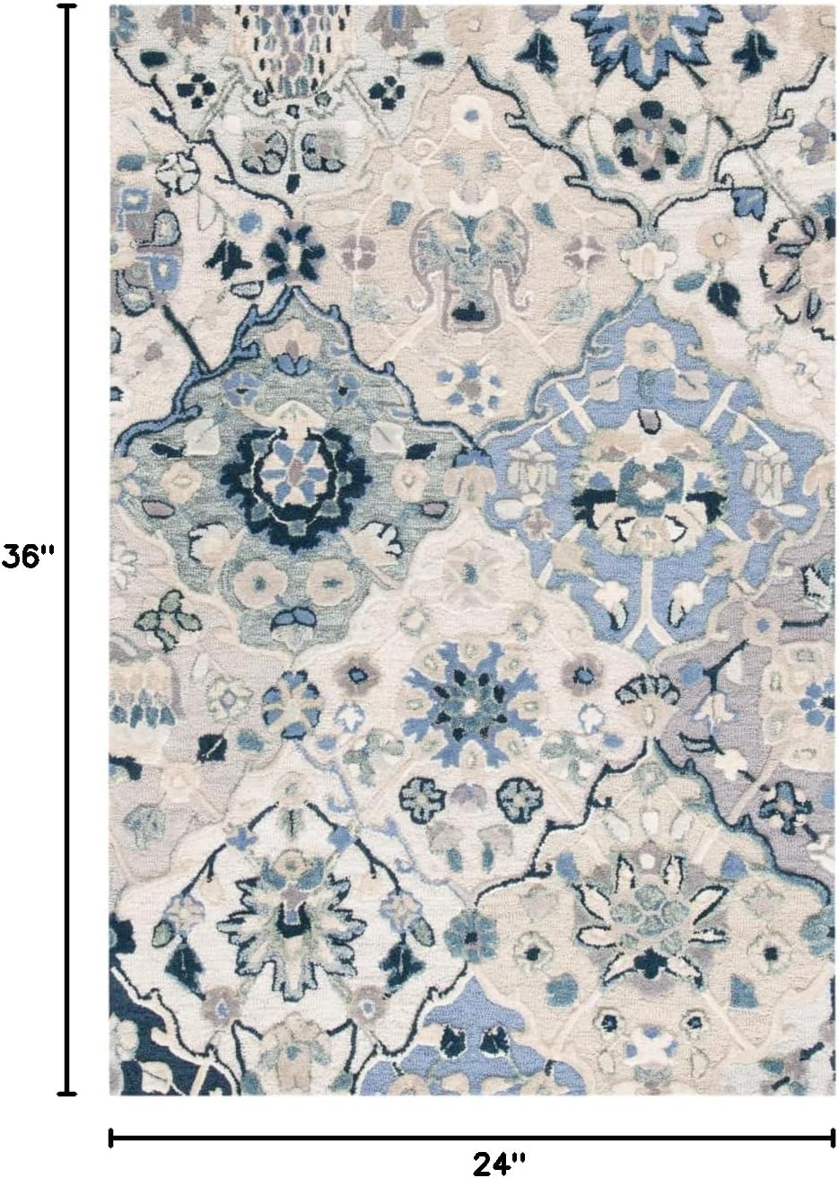 SAFAVIEH Glamour Collection Accent Rug - 2' x 3', Beige & Blue, Handmade Wool, Ideal for High Traffic Areas in Entryway, Living Room, Bedroom (GLM622B)