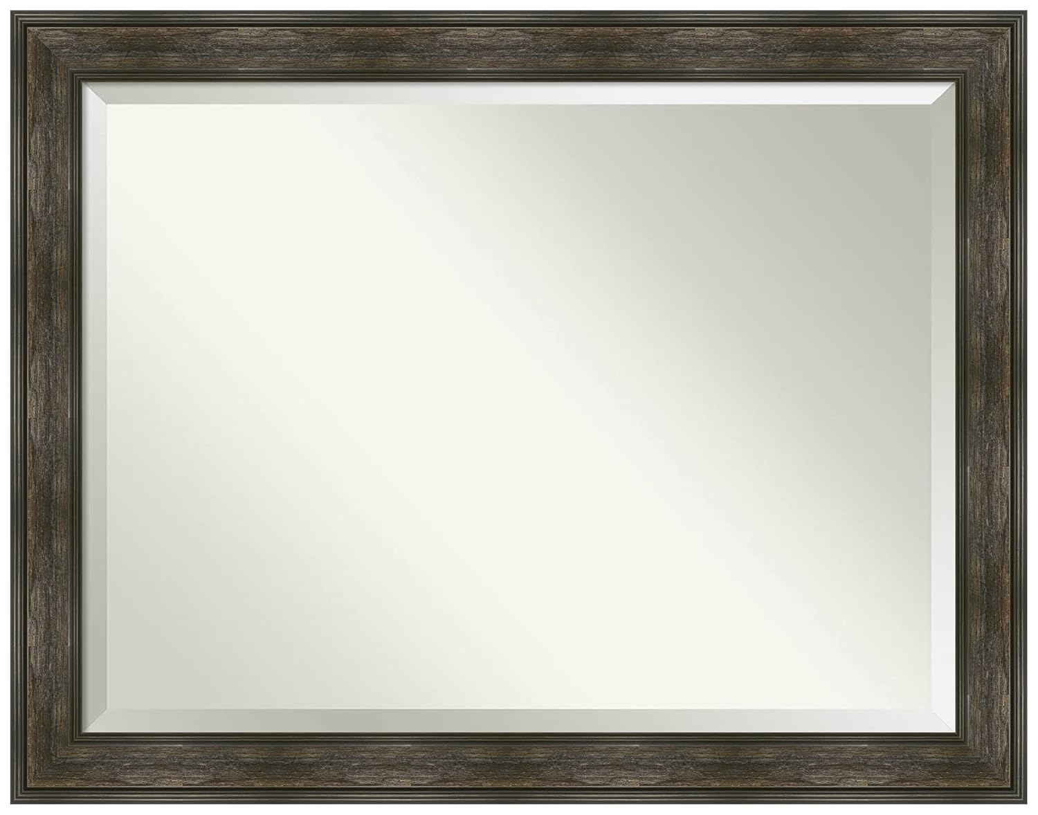 Amanti Art Beveled Bathroom Wall Mirror - Rail Rustic Char Frame - Rail Rustic Char Outer Size: 46 x 36 in