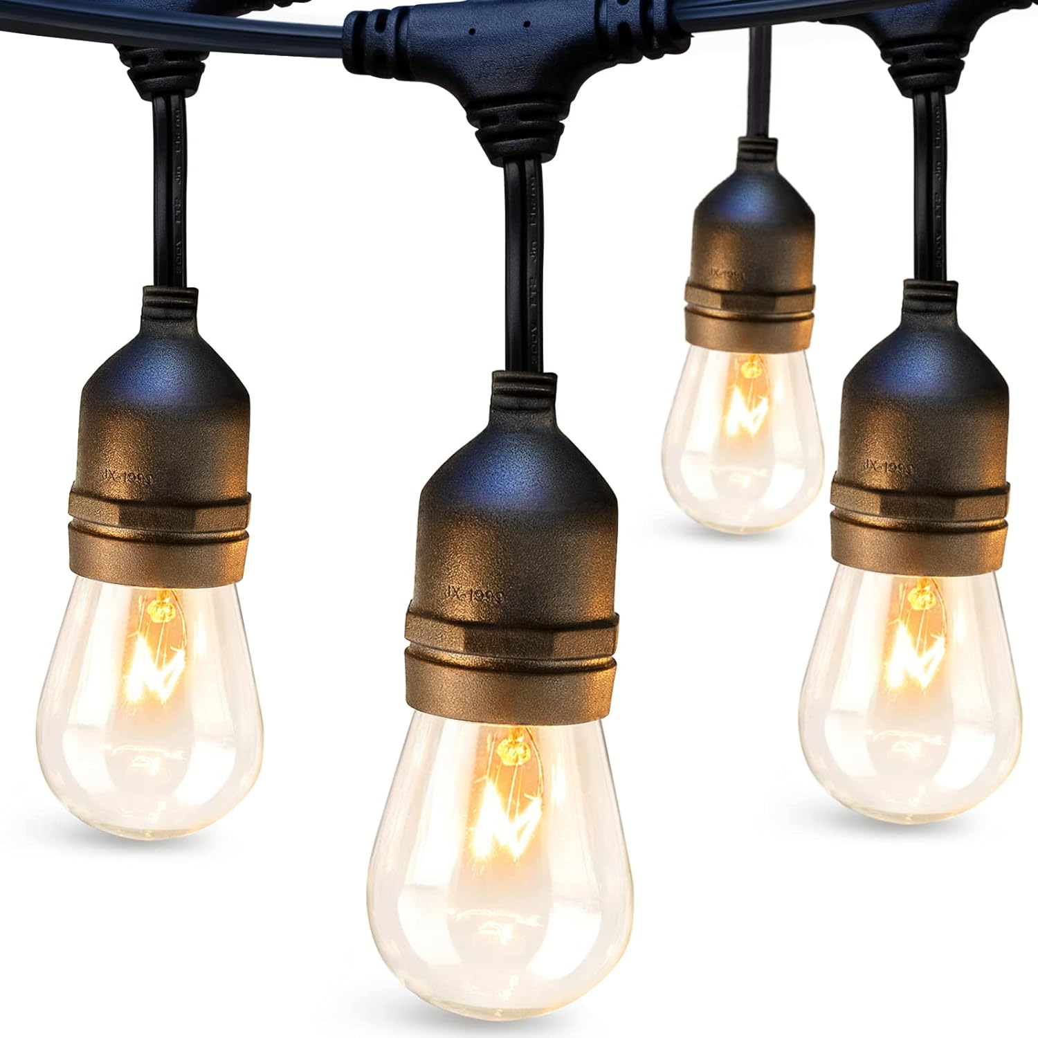addlon 48 FT Outdoor String Lights Commercial Grade Weatherproof Strand, 18 Edison Vintage Bulbs, 15 Hanging Sockets (3 Spare Bulbs), ETL Listed Heavy-Duty Decorative Christmas Lights for Patio Garden