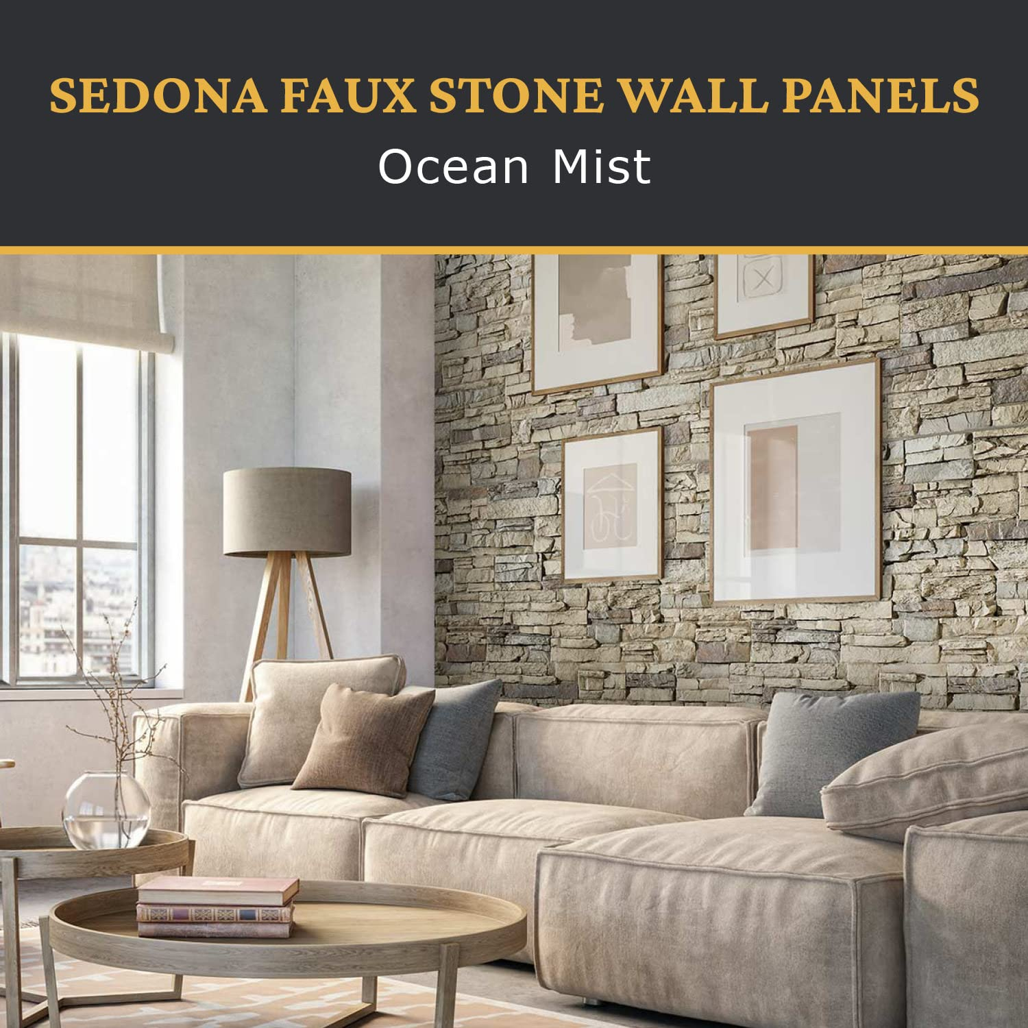 Faux Stacked Stone 3D Textured Wall Panel | Sedona | 48''L x 24''H x 2''D | 1 Panel | Ocean Mist