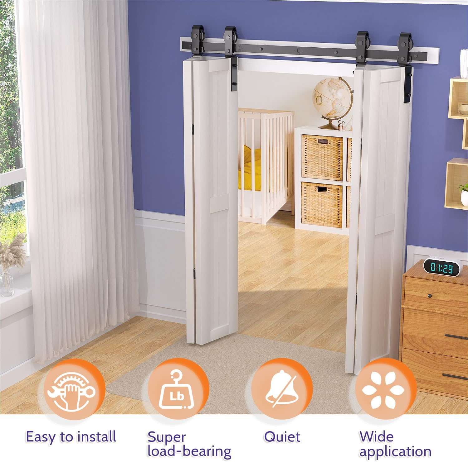 SKYSEN 36" Bifold Barn Door Hardware Kit - Space Saving Folding Design, Corrosion-Resistant Black Spraying（bifold-36-2）