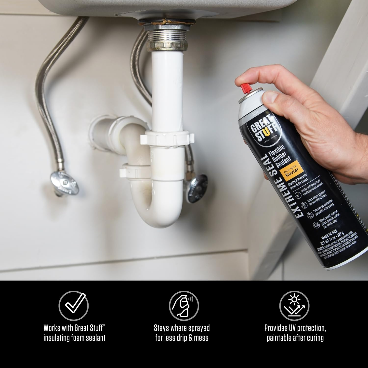 Great Stuff Leak Sealer,Rubber,Clear,Spray GSEC14101