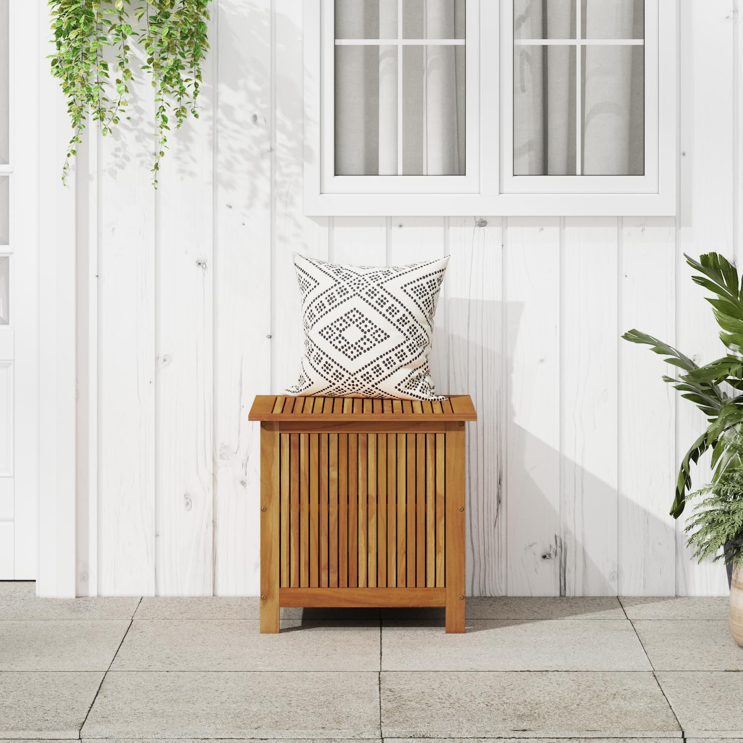 Acacia Wood Patio Storage Box with Water-Resistant Bag