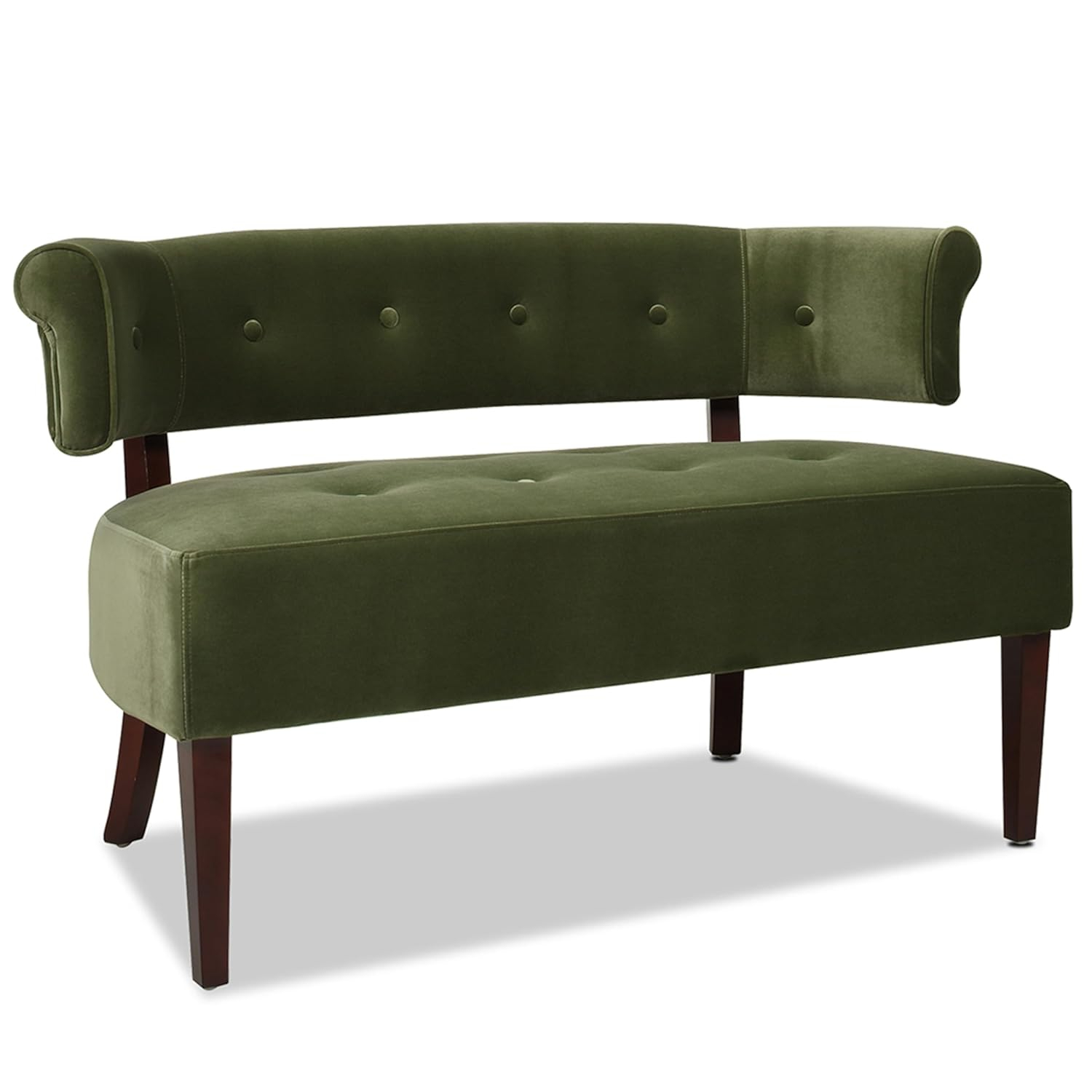 Jennifer Taylor Home Jared Roll Arm Tufted Bench Settee, Olive Green Velvet