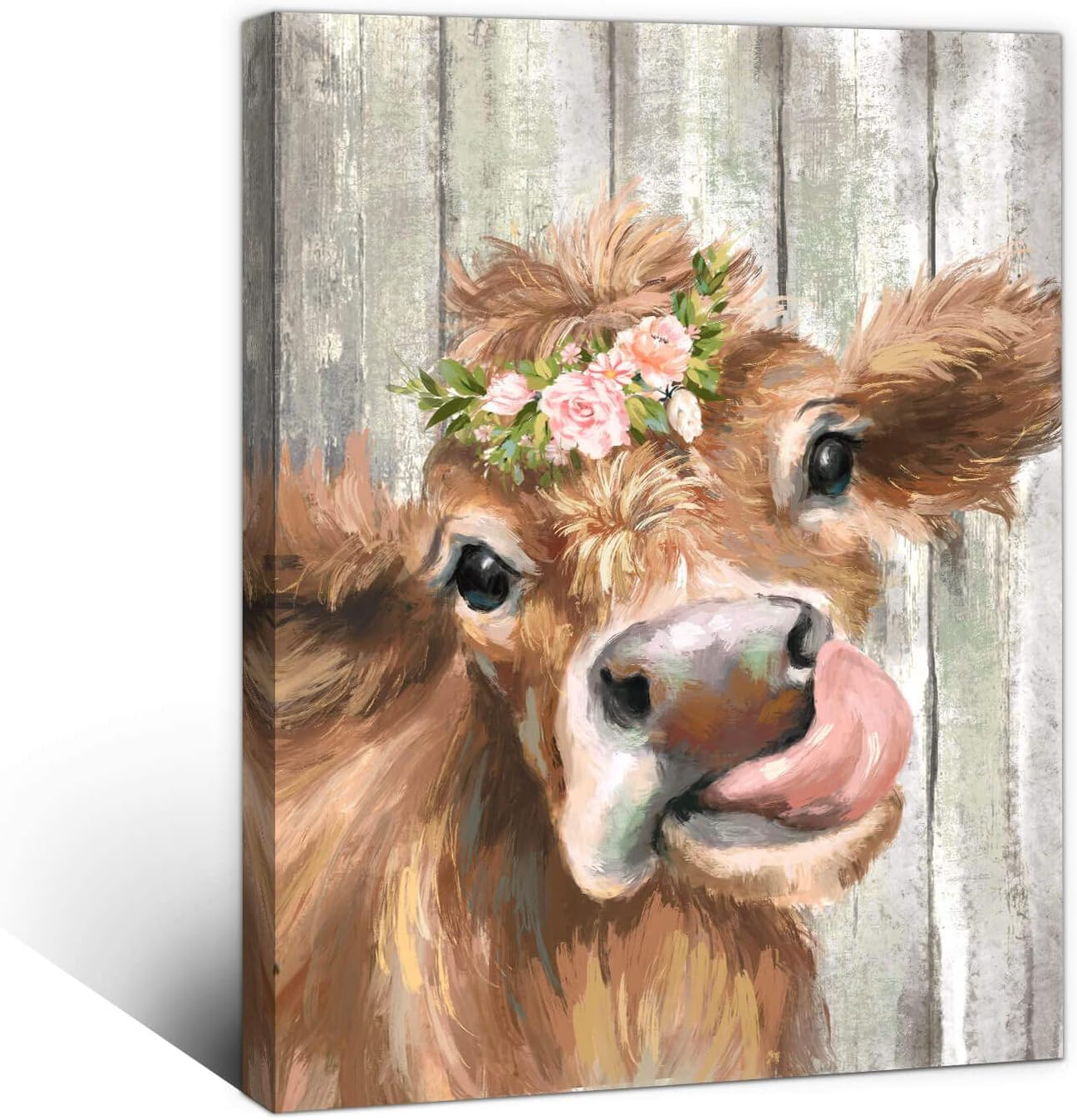 Country Bathroom Cow Canvas Wall Art Farmhouse Animal Pictures Wall Decor for Bedroom Framed Modern Artwork for Office Rustic Retro Home Decoration