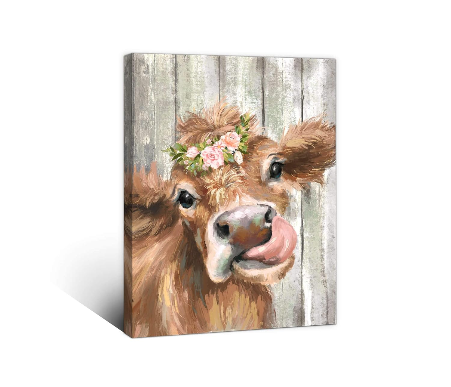 Country Bathroom Cow Canvas Wall Art Farmhouse Animal Pictures Wall Decor for Bedroom Framed Modern Artwork for Office Rustic Retro Home Decoration