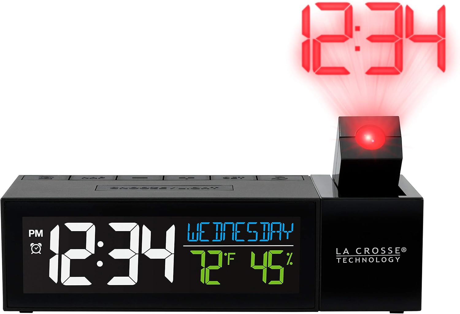 La Crosse Technology Black Pop-up Bar Projection LCD Alarm Clock with USB Port, 616-1950-INT
