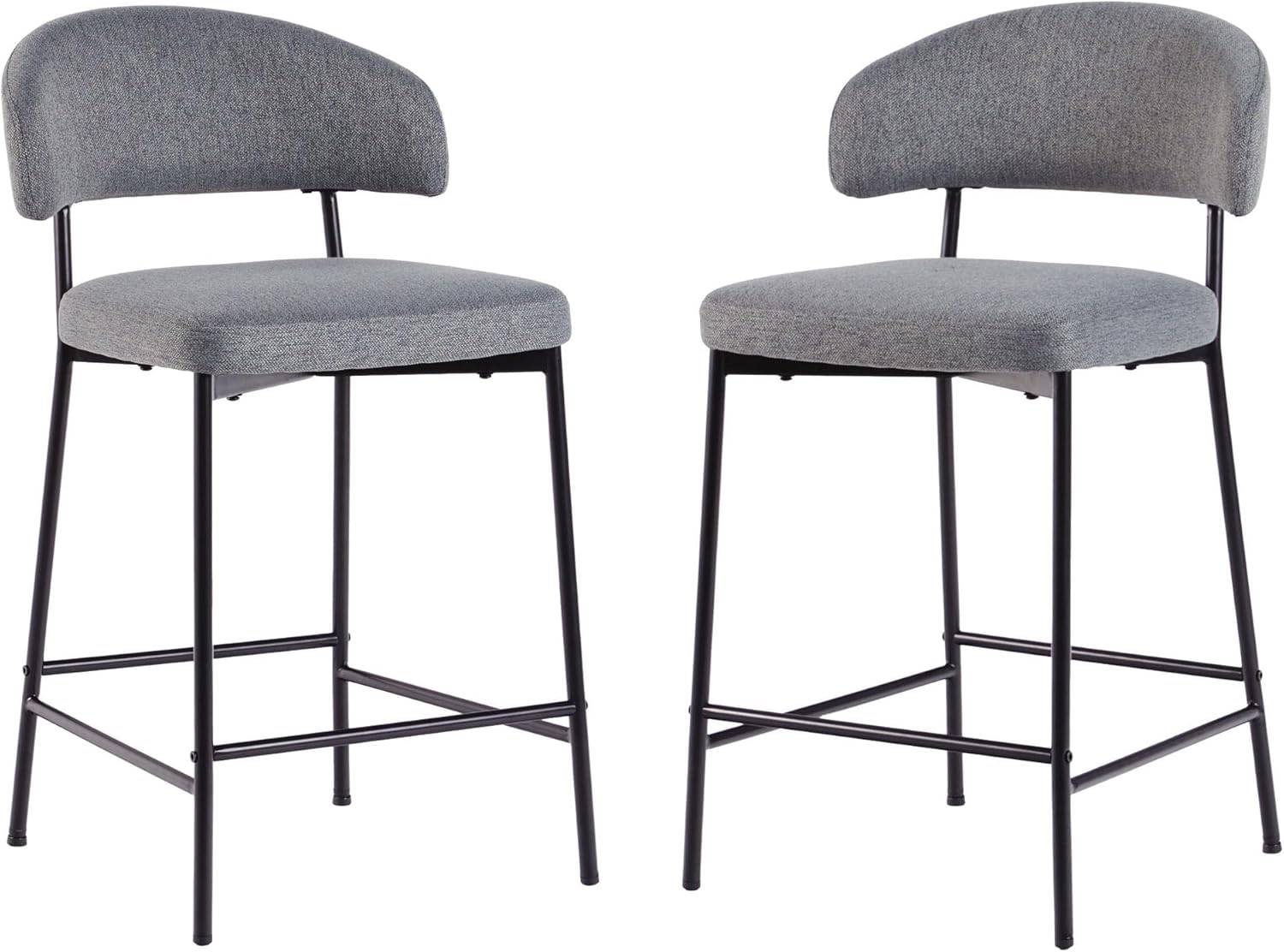 Walker Edison Modern Curved Back Counter Stool Filled Foam, Set of 2, Charcoal
