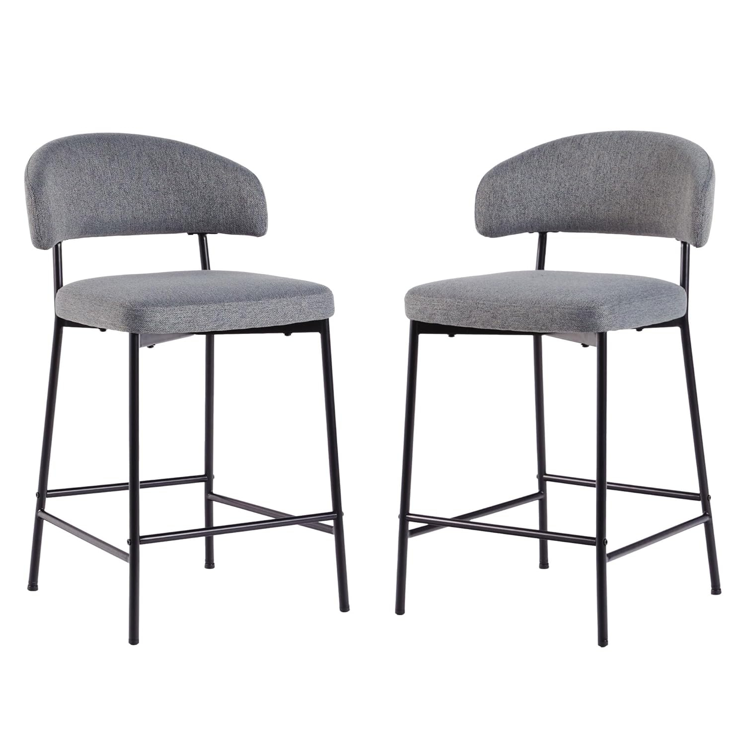 Walker Edison Modern Curved Back Counter Stool Filled Foam, Set of 2, Charcoal