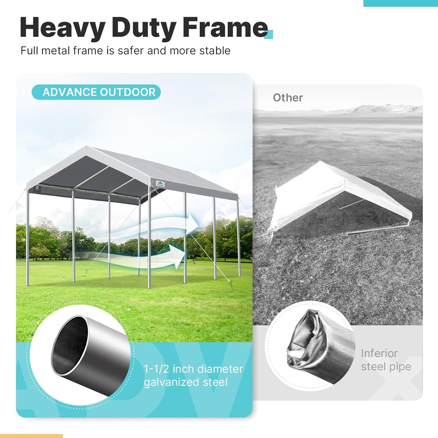 ADVANCE OUTDOOR 10 ft x 20 ft x 11 ft Car Canopy Garage Boat Shelter Gray Carports