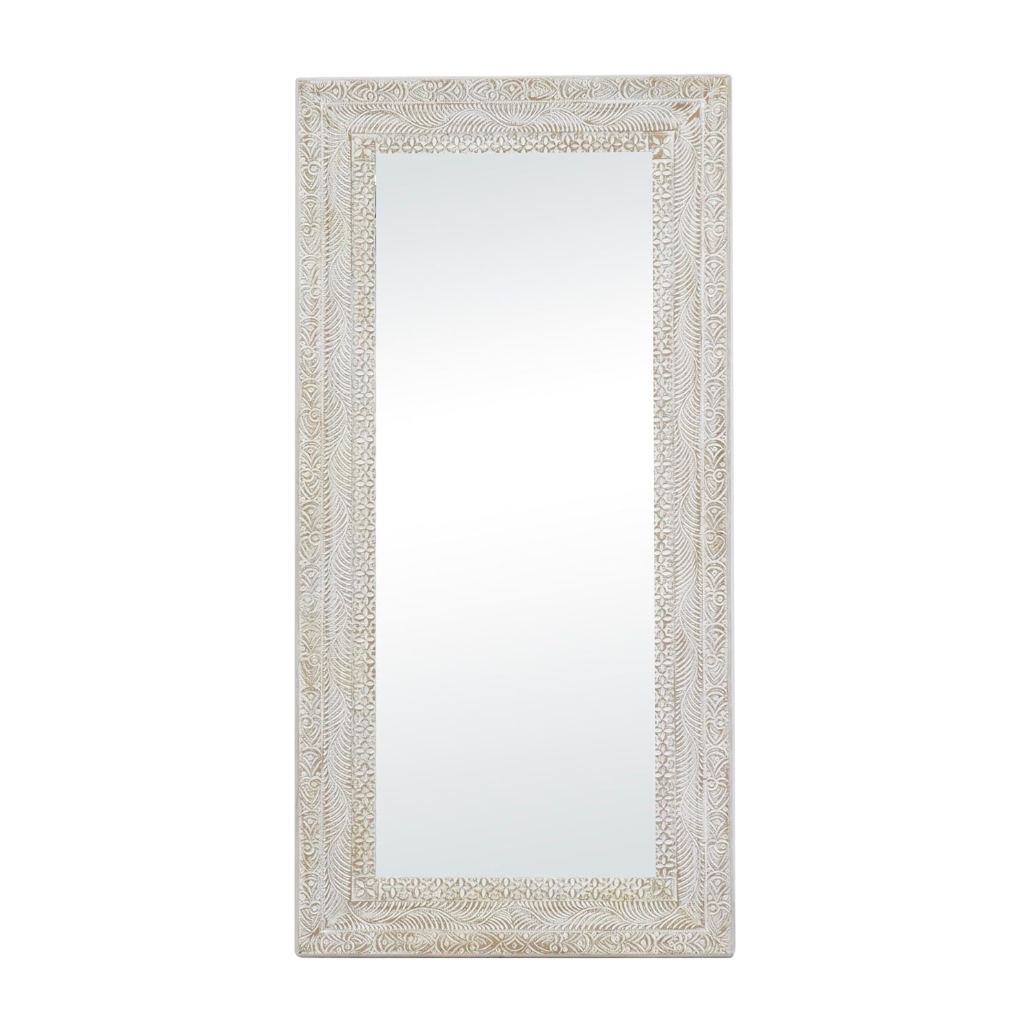 Deco 79 Wood Floral Room Wall Mirror Intricately Carved Entryway Mirror, Wall Mounted Mirror 36" x 3" x 71", Brown