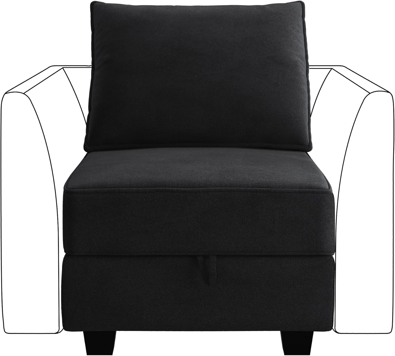 Black Velvet Armless Modular Sofa Chair with Storage