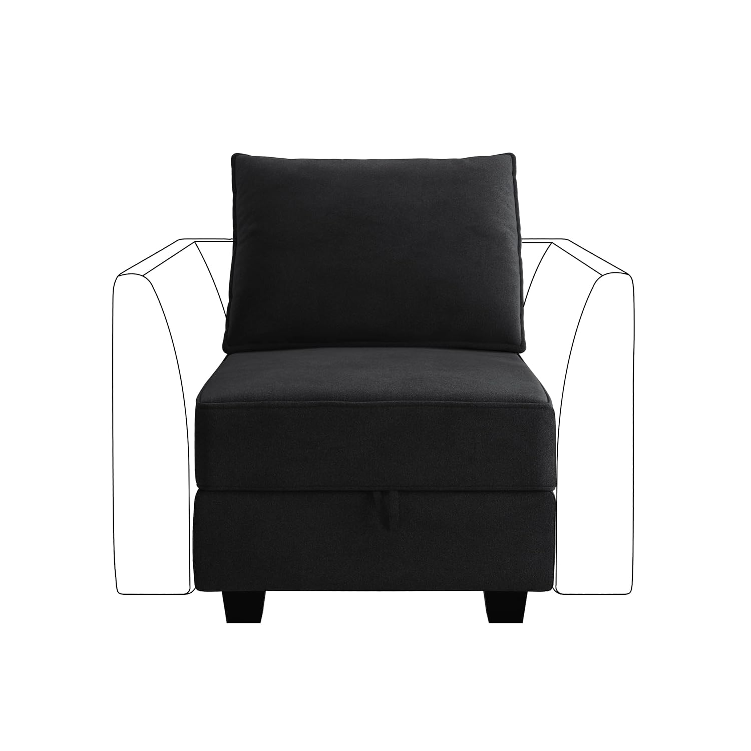 HONBAY Middle Module for Modular Sectional Sofa Couch, Accent Armless Chair with Storage Seat, Velvet Black