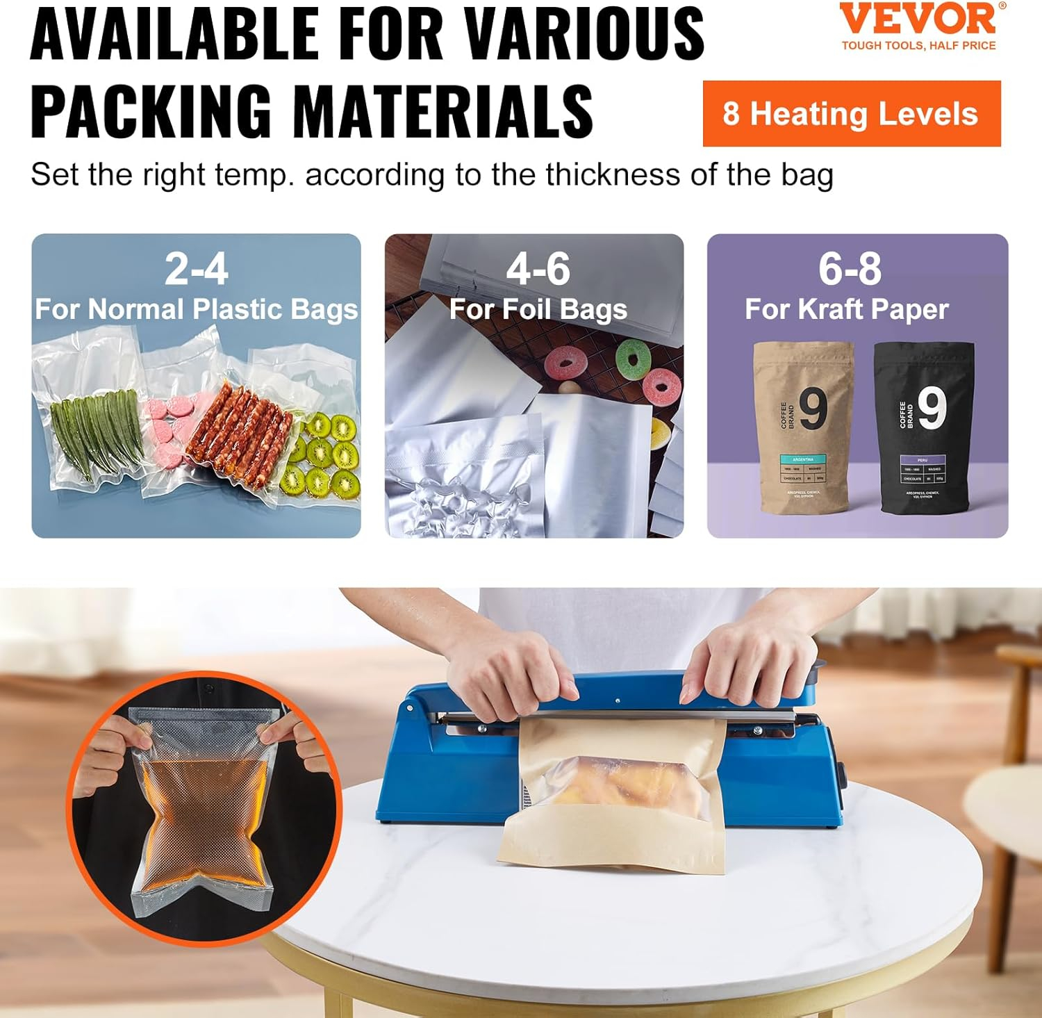 Impulse Sealer 12 inch, Manual Heat Seal Machine with Adjustable Heating Mode, ABS Shrink Wrap Bag Sealers for Plastic Mylar PE PP Bags, Portable Poly Bag Sealing Machine with Extra Replace Kit