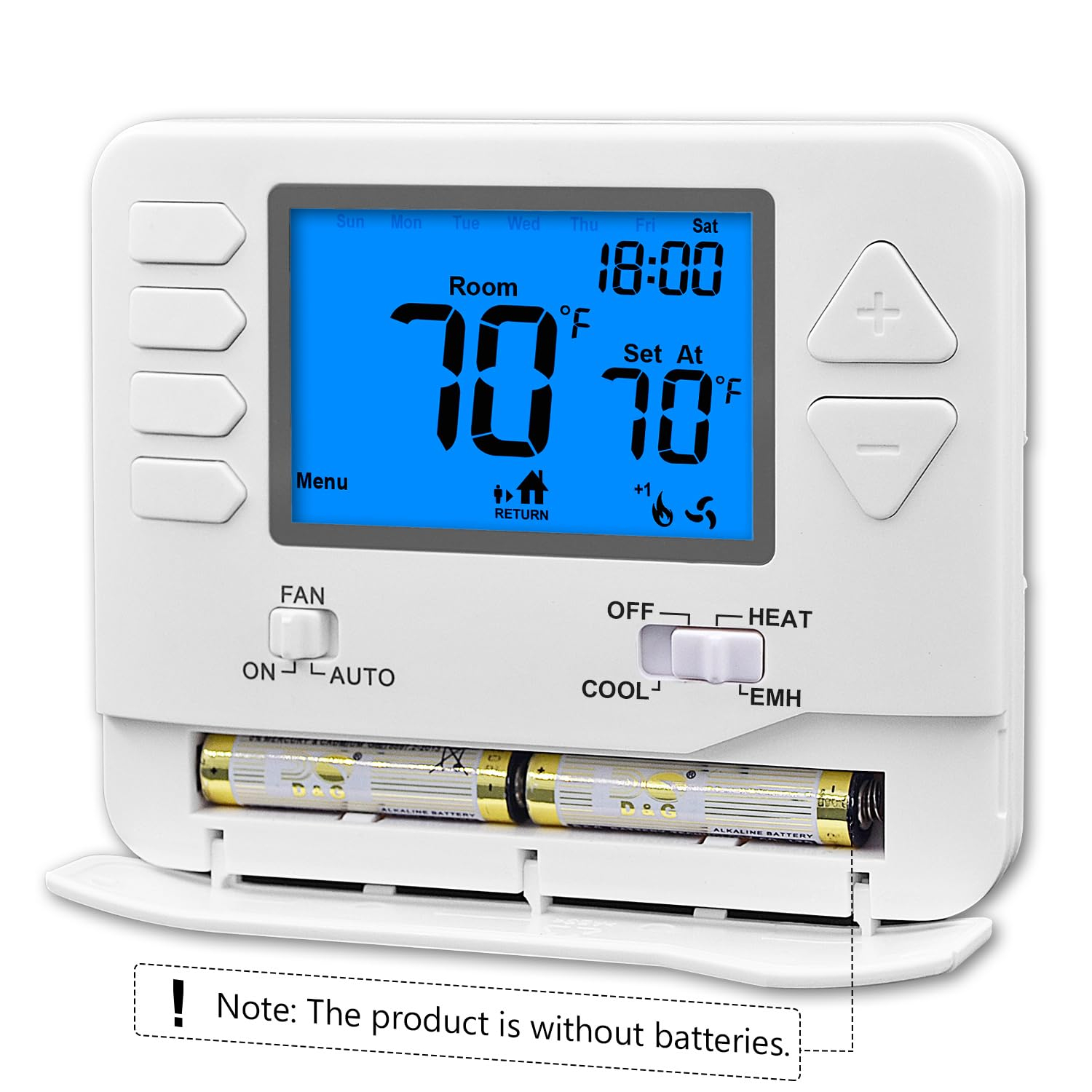 5-1-1 Day Programmable Thermostat for Home Conventional Single or Multistage Systems, up to 2 Heat/ 2 Cool, (with White Backlight)