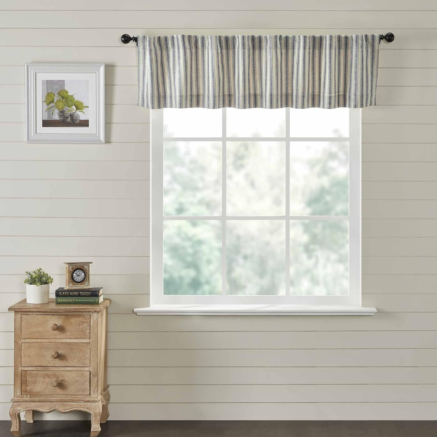 Piper Classics Market Place Blue Ticking Stripe Valance Curtain