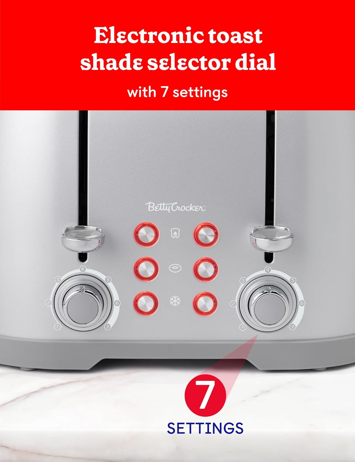 Betty Crocker 4-Slice Toaster, Silver with Extra Wide Slots