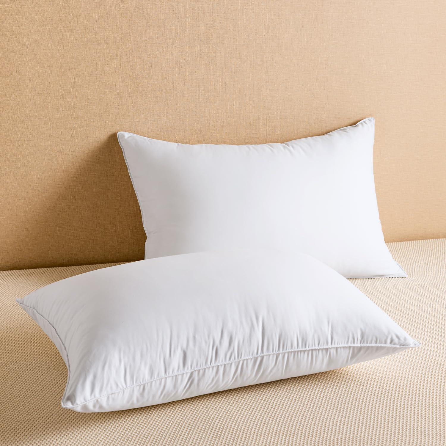 Peace Nest Set of 2 Goose Down Feather Oval Gusseted Bed Pillows with 100% Cotton Cover - White Queen