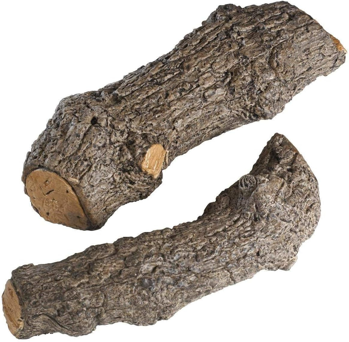 Hand-Painted Ceramic Wood Finish Gas Fireplace Logs, Set of 2
