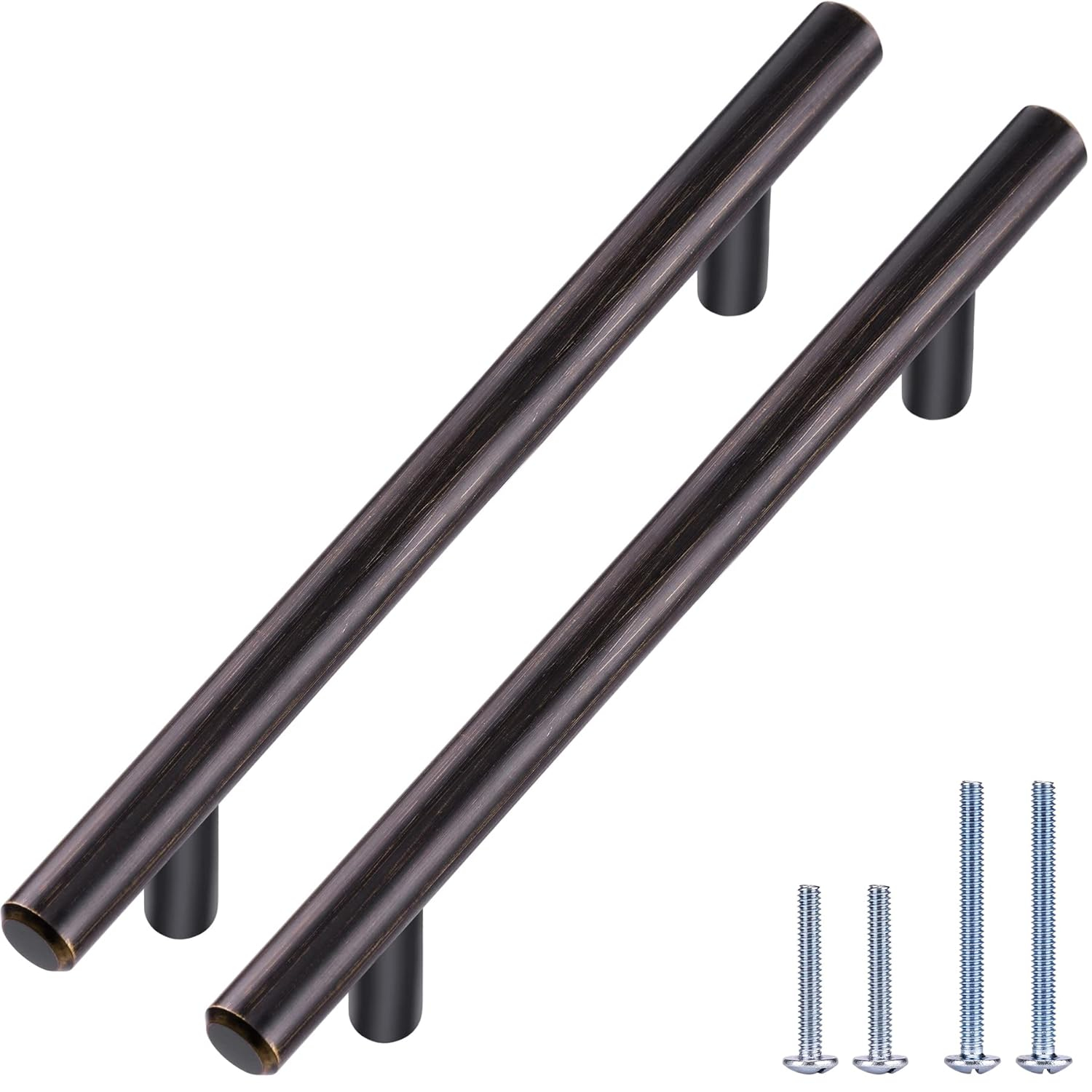 20 Pack Bronze Solid Cabinet Handles Drawer Pulls, 5.38-inch/136mm Length (3-inch Hole Center) Door Handle (1/2-inch Diameter) Kitchen Stainless Steel Cabinet Hardware Handle, Oil-Rubbed Bronze