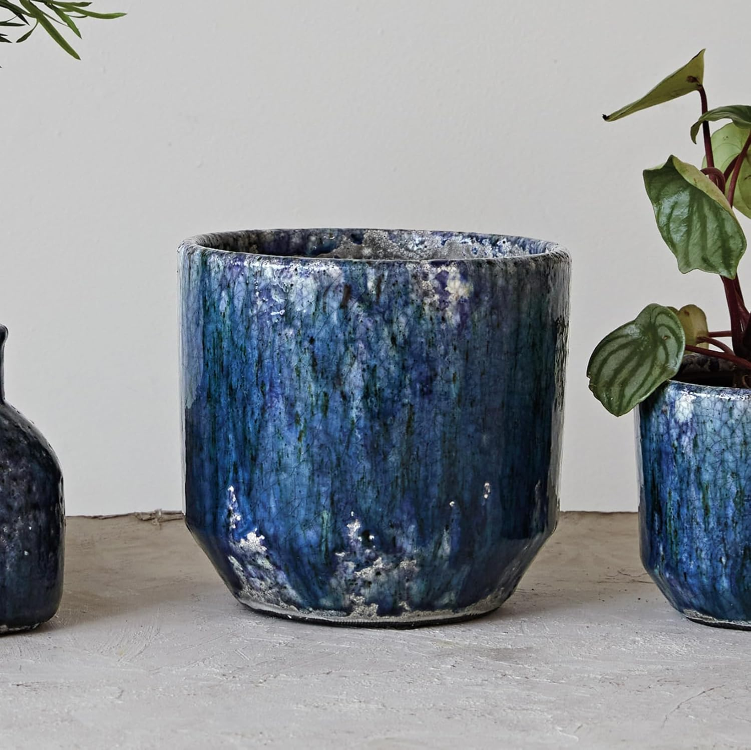 Bloomingville Large Decorative Terra-cotta Planter with Crackle Glaze, Blue