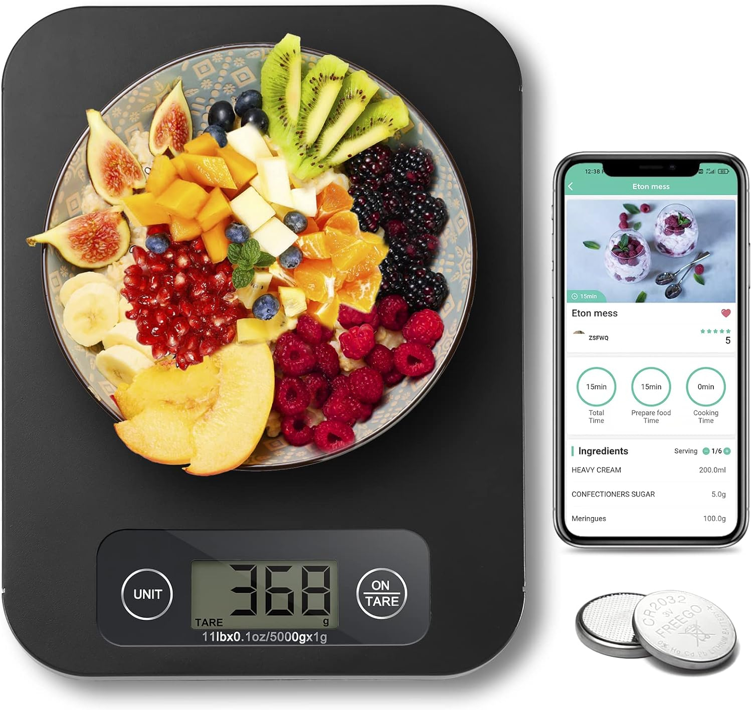 URAMAZ Smart Digital Food Scale for Weight Loss, Kitchen Food Scale Grams and Ounces with Nutritional Calculator, Food Weight Scale for Diet, Keto, Macro, Calorie, Cooking, Meal Prep 0.1oz/11lb