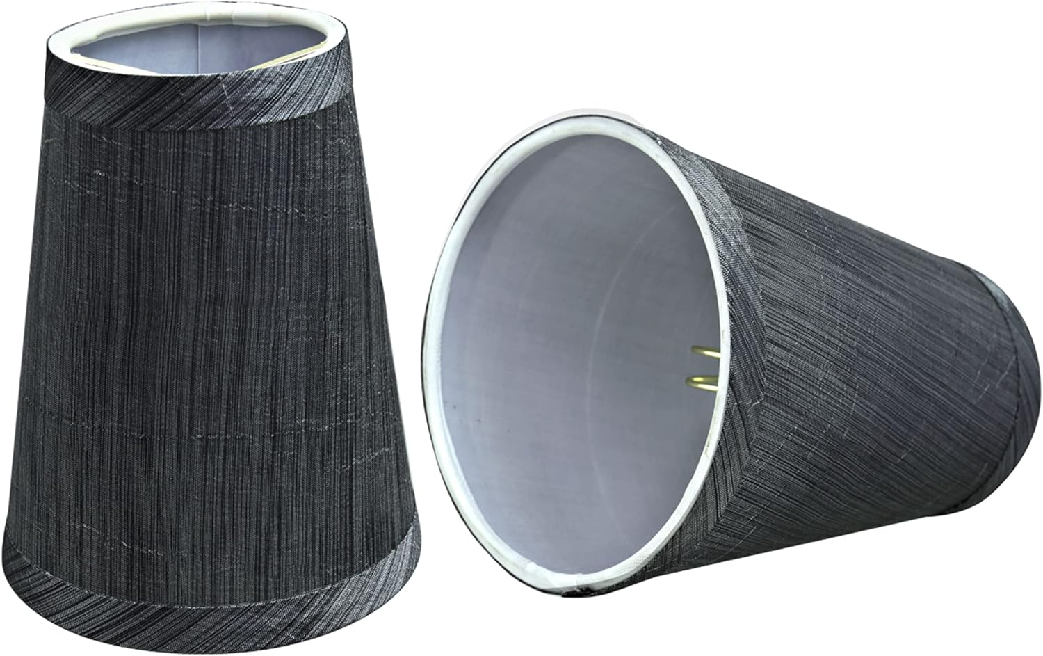 Aspen Creative 32651-2 Small Hardback Empire Shape Chandelier Clip-On Lamp Shade Set (2 Pack), Transitional Design in Grey & Black, 4" bottom width (2 1/2" x 4" x 5")