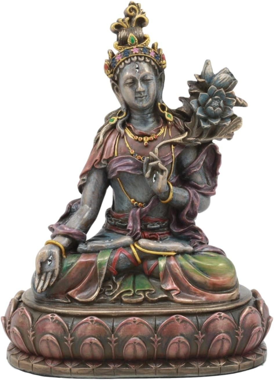 Ebros Bodhisattva White Tara Statue Goddess of Compassion and Healing Meditating On Lotus Seat Throne Buddha Sculpture Eastern Enlightenment Buddhism Figurine