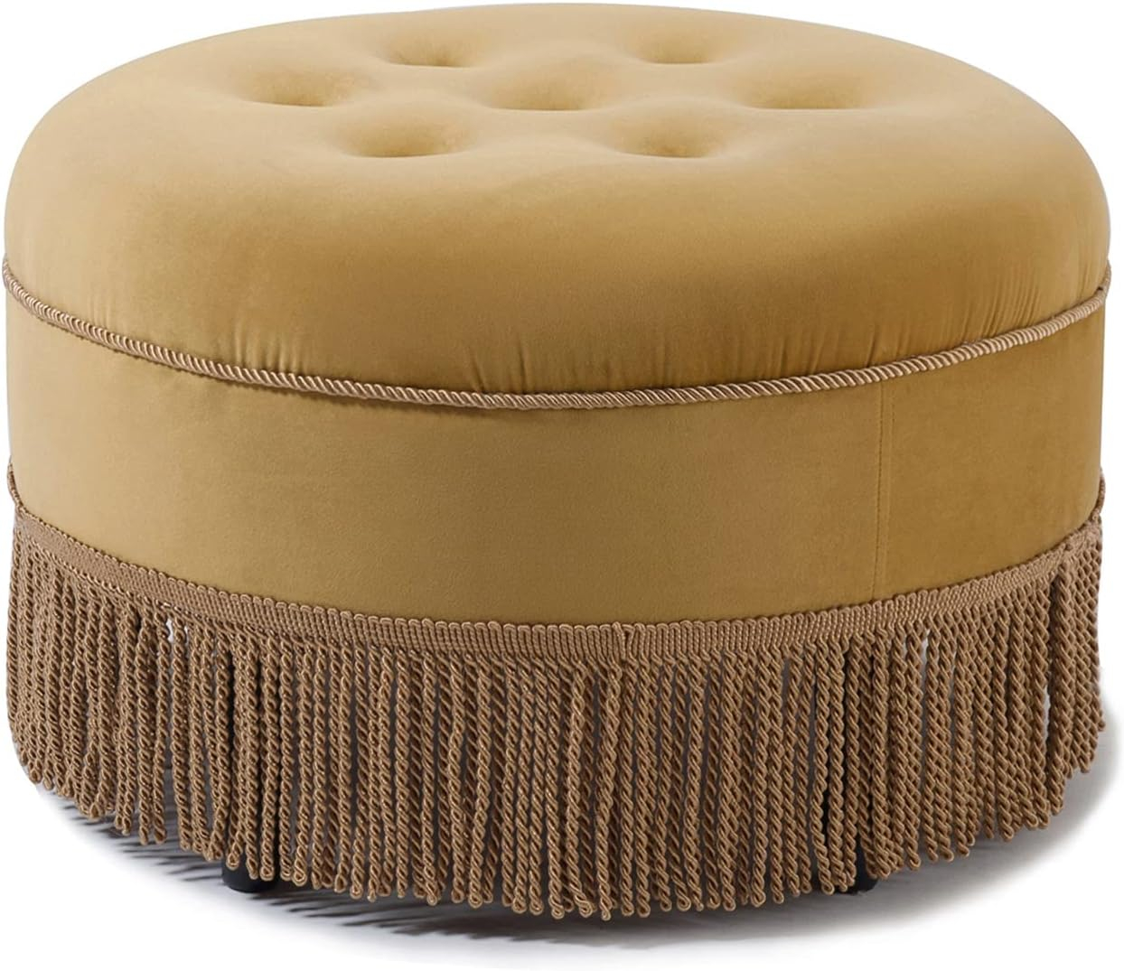 Yolanda Tufted Decorative Round Ottoman Gold Velvet