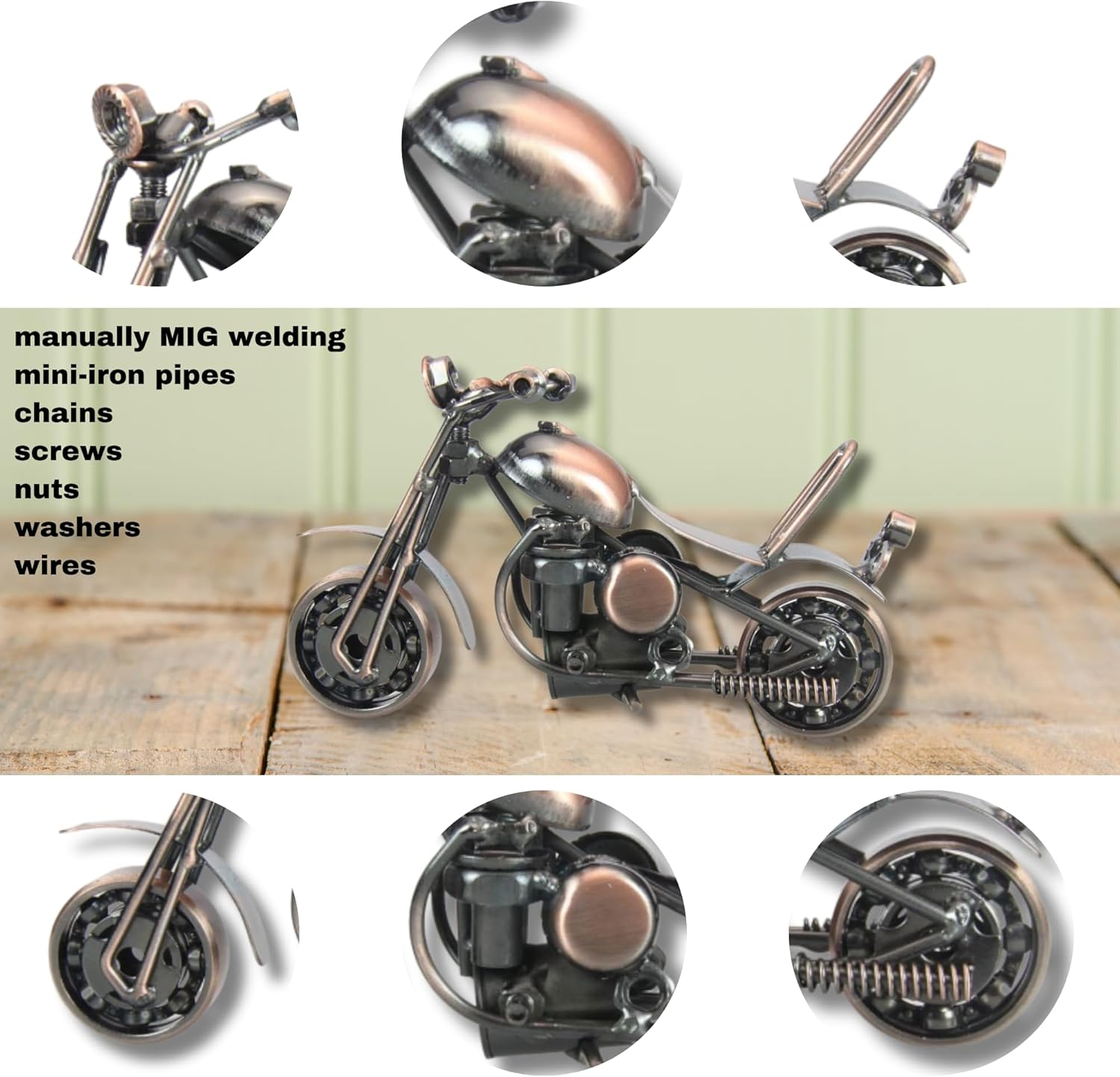 Trebisky Metal Motorcycle Decor Figurine Iron Motorcycle Sculpture Desk Decor Art Gift Vintage Home Office Decor Birthday for Men Friend Dad Son Him (Chopper)