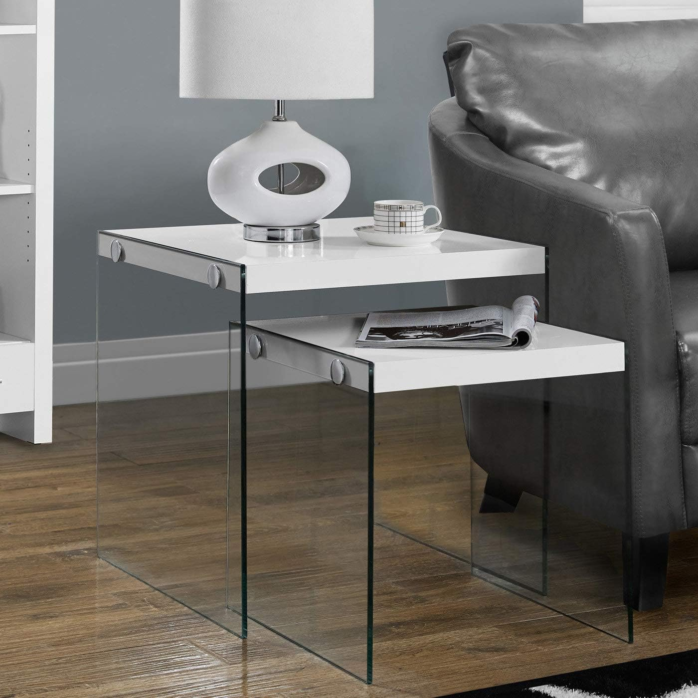 Table, Tempered Glass, Glossy White
