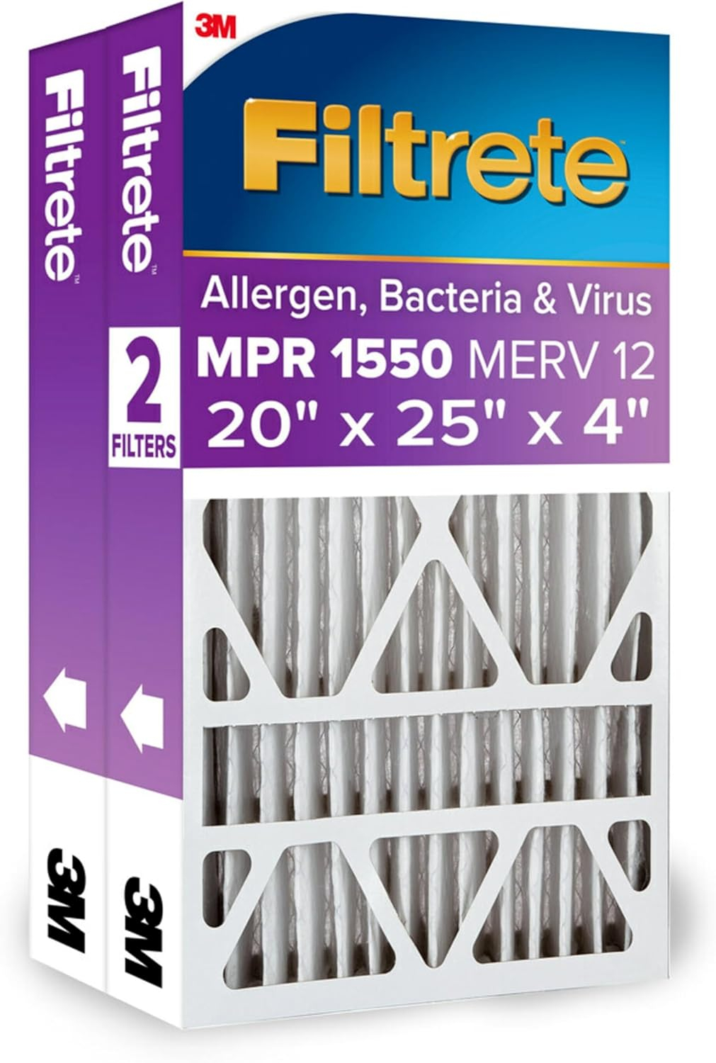3M Filtrate Ultra Allergen Reduction Filter Slim Fit 20"X 25" X4" 2-Pack (NEW)