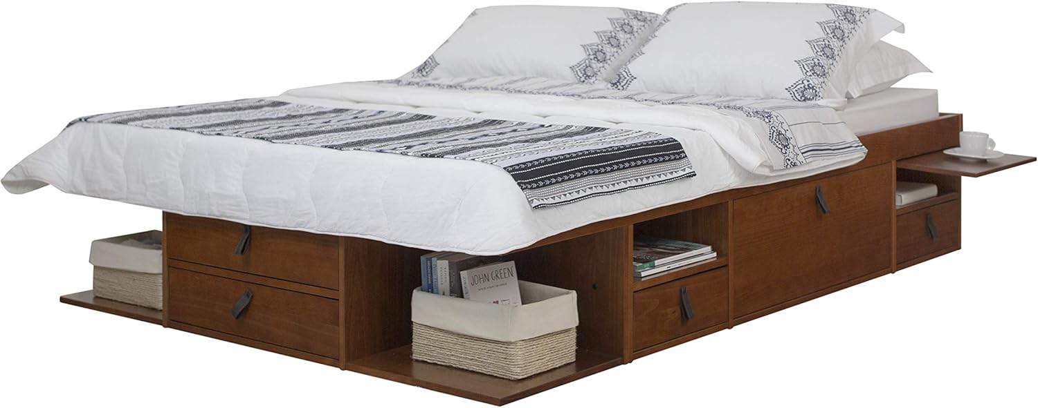 Memomad Bali Storage Platform Sturdy Modern Bed Frame with Drawers & More (Full Size, Caramel Brown Wood)