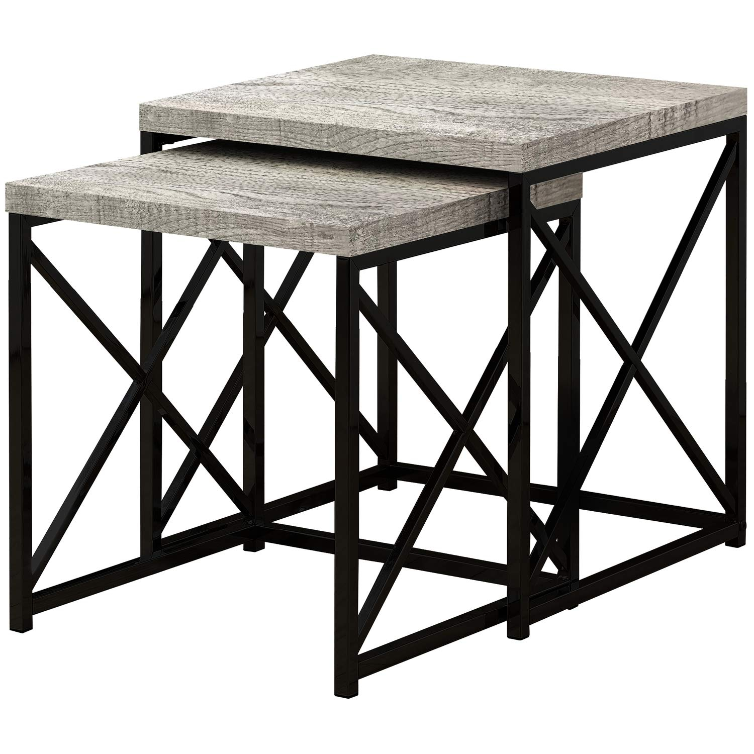Nesting Table, Set Of 2, Side, End, Metal, Accent, Living Room, Bedroom, Metal, Laminate, Grey, Black, Contemporary, Modern